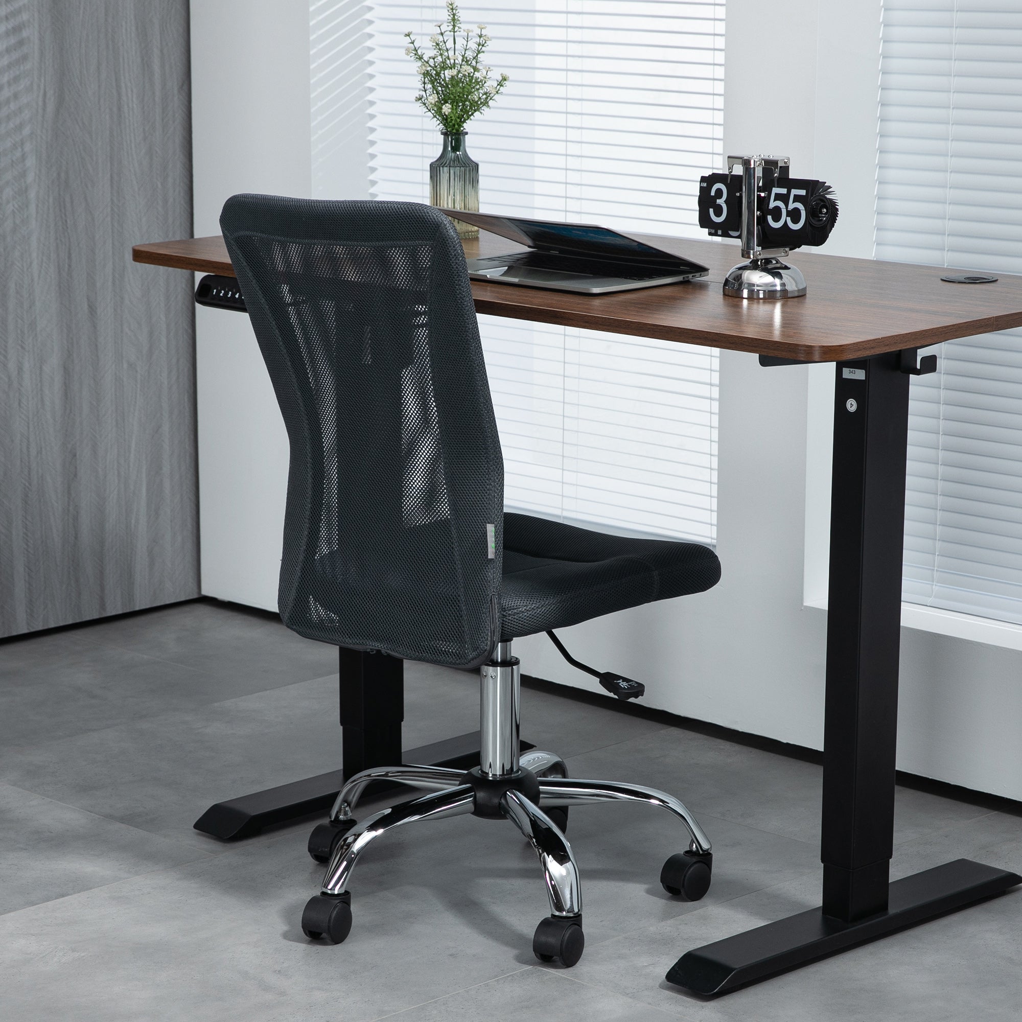 Vinsetto Computer Desk Chair, Mesh Office Chair with Adjustable Height and Swivel Wheels, Armless Study Chair, Dark Grey - North Peak Garden Furniture