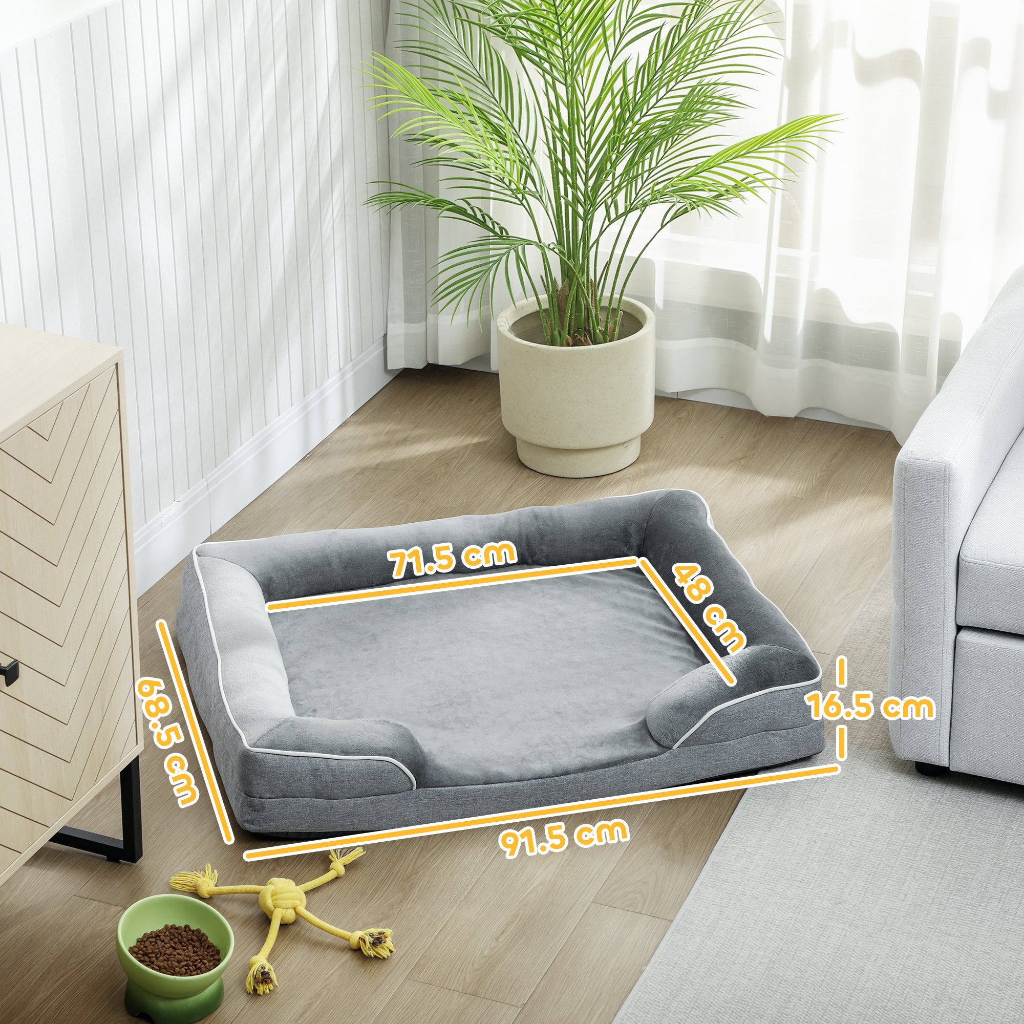 PawHut Dog Sofa Bed, Washable Pet Bed with Removable Cover and Non-Slip Bottom for Cats, Small and Medium Dogs, Grey