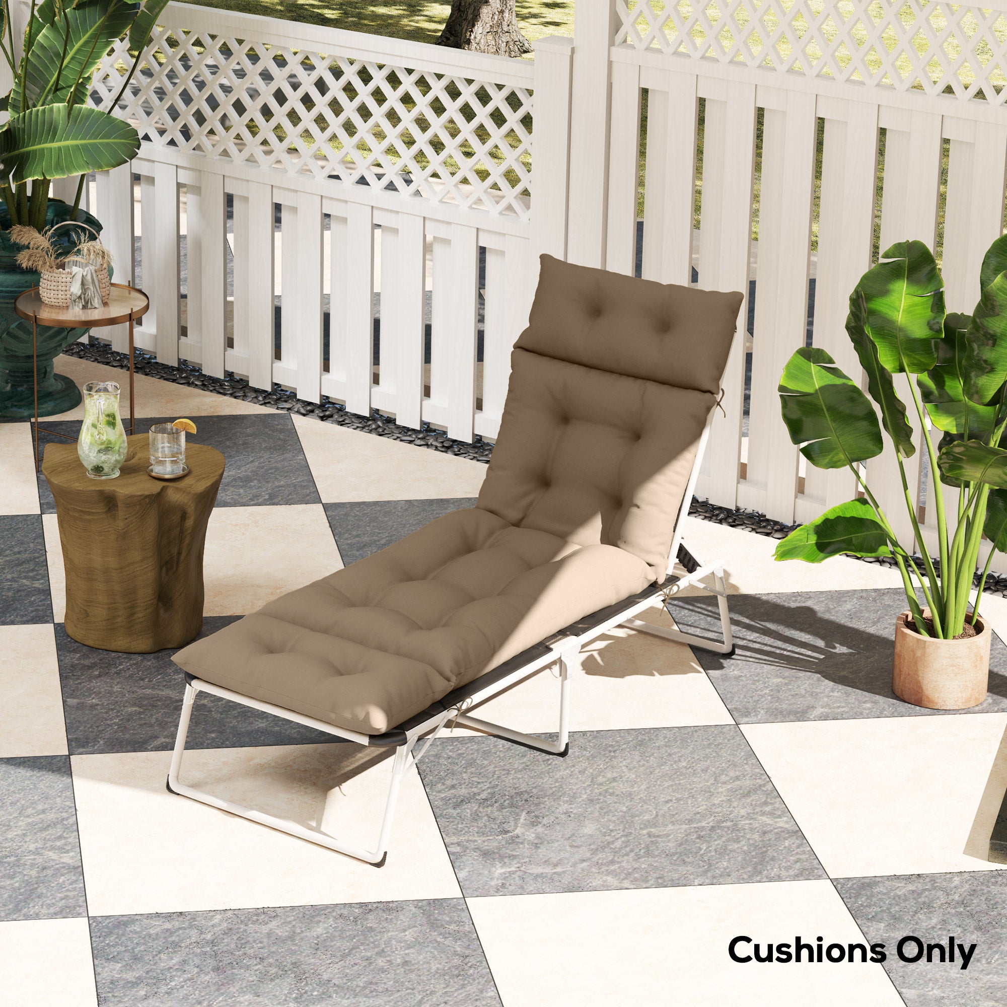 Outsunny Sun Lounger Cushion Only, 190x56x10cm Garden Lounge Chair Cushion, UPF20+ 220gsm Fabric, Thick Sunbed Replacement Cushion with 6 Ties, Khaki