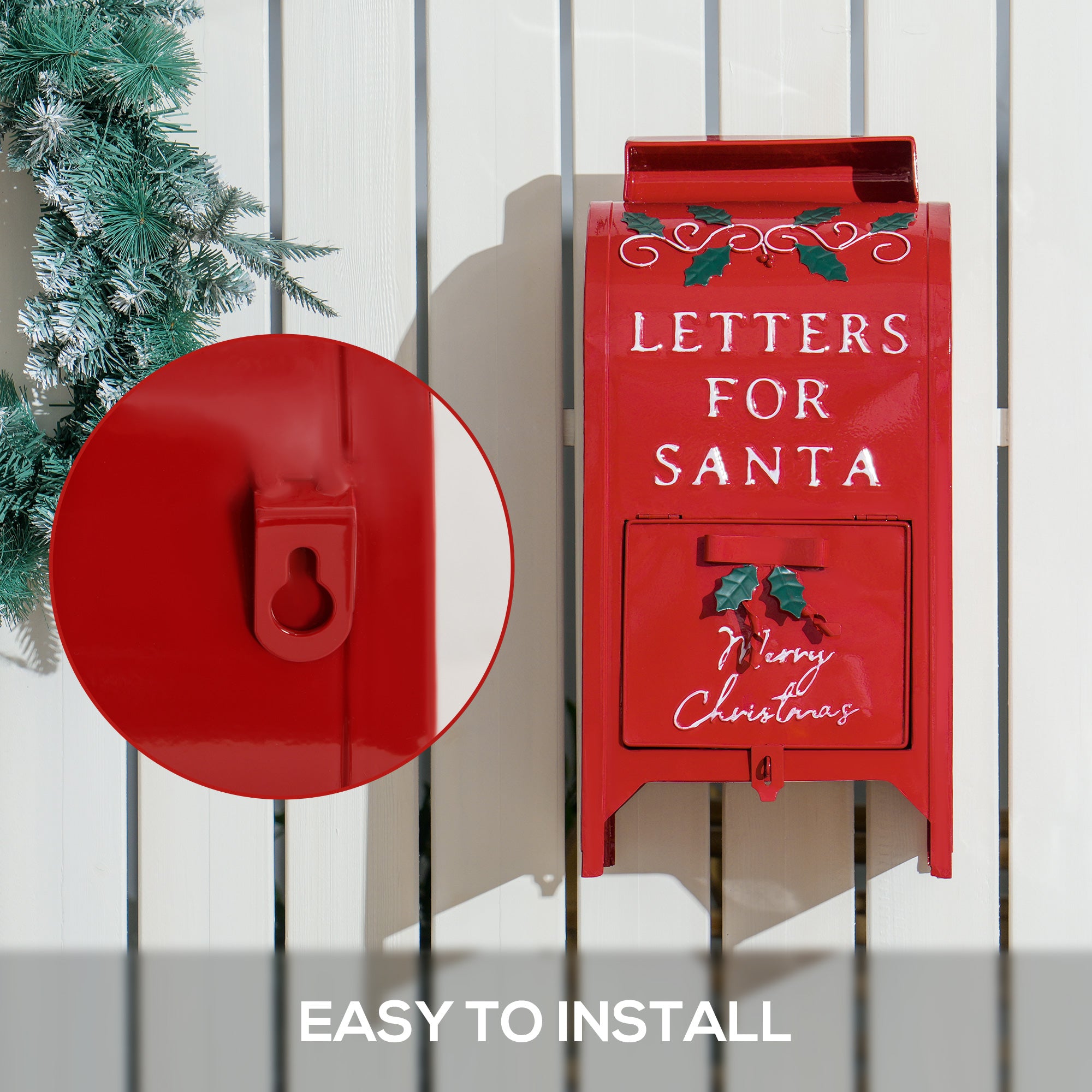HOMCOM A5 Christmas Letter Postbox - Red/White - North Peak Garden Furniture