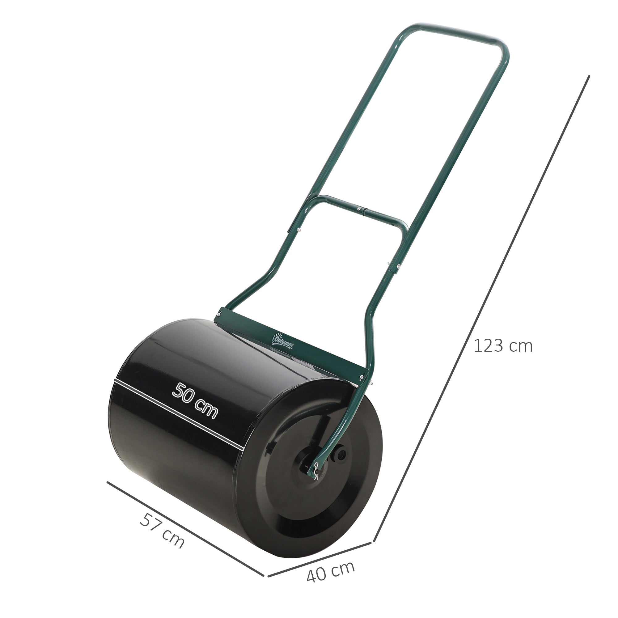 Outsunny φ50cm Steel Garden Lawn Roller Push Pull w/ Fillable Cylinder Water Sand Plug Lawn Flatten Seed Sow Rolling Drum w/ Handle - North Peak Garden Furniture