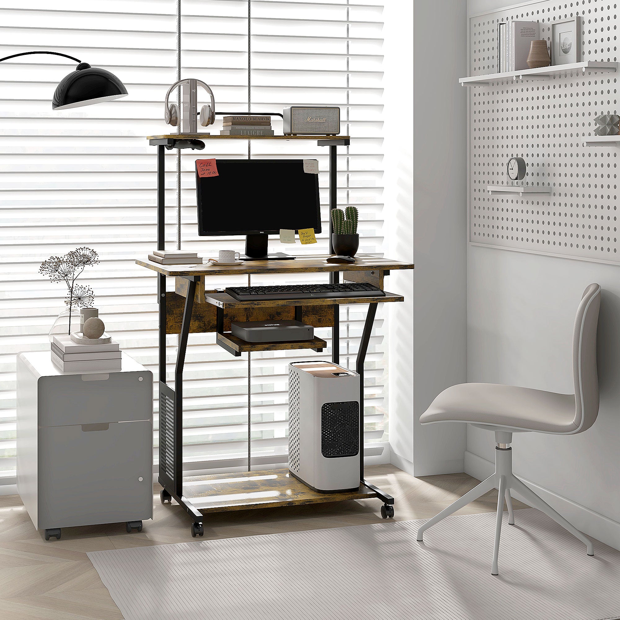 HOMCOM Multi-Storage Work Desk, with Sliding Keyboard Tray - Brown/Black - North Peak Garden Furniture