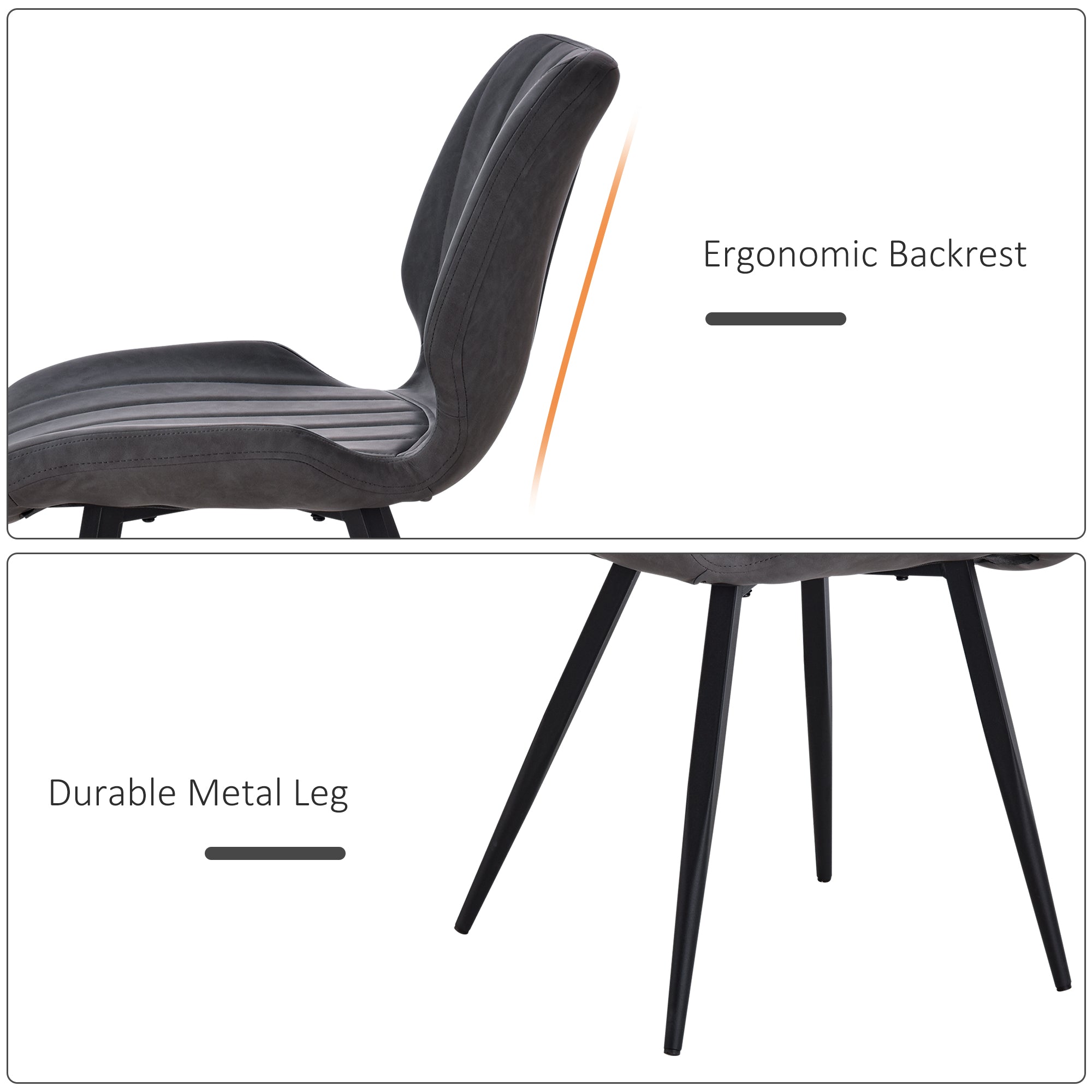 HOMCOM Dining Chairs Set of 2, PU Leather Upholstered Kitchen Chairs with Backs, Moulded Padded Seats and Steel Frame for Dining Room, Grey - North Peak Garden Furniture