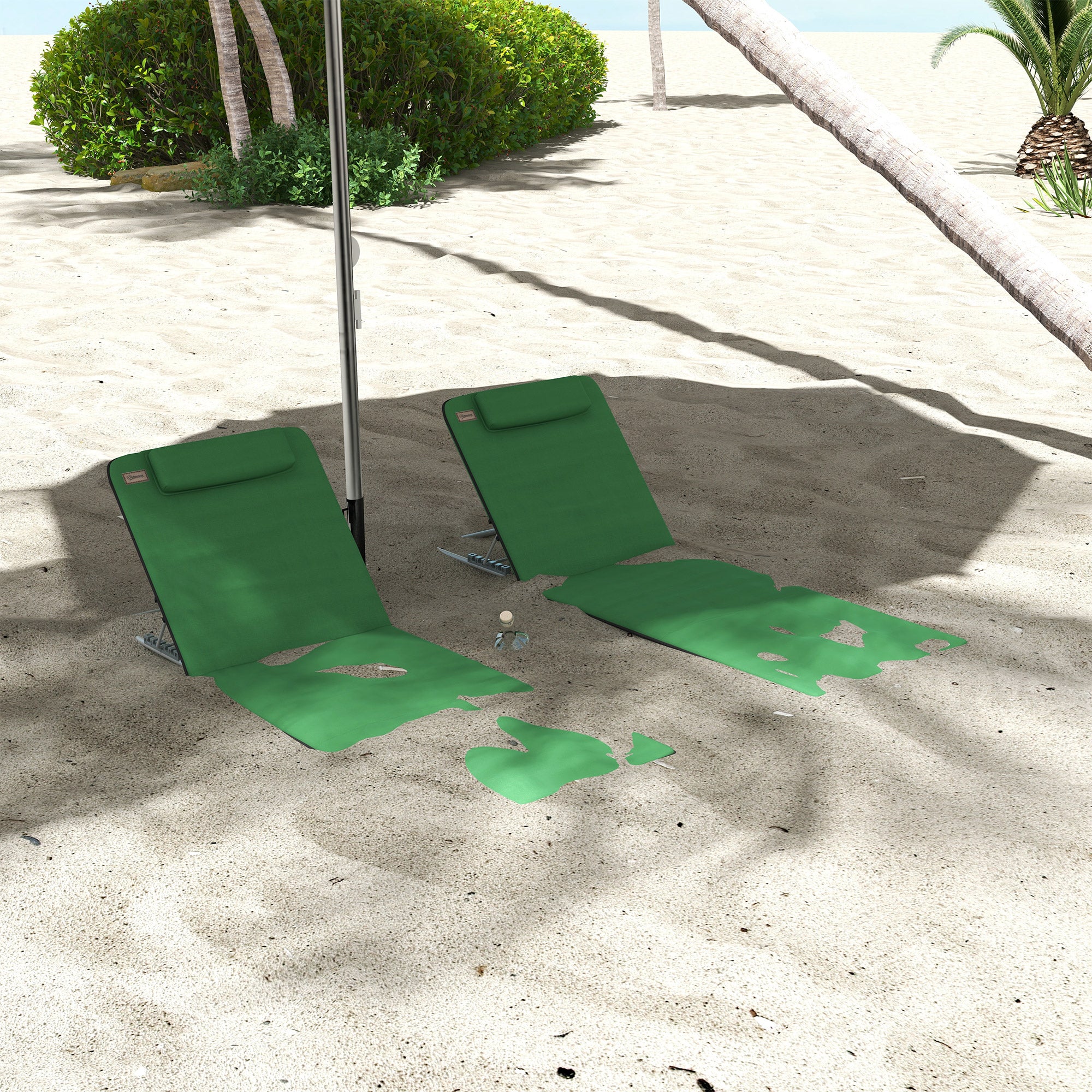 Outsunny Set of Two Metal Frame Beach Chairs, with Reclining Backs - Green - North Peak Garden Furniture