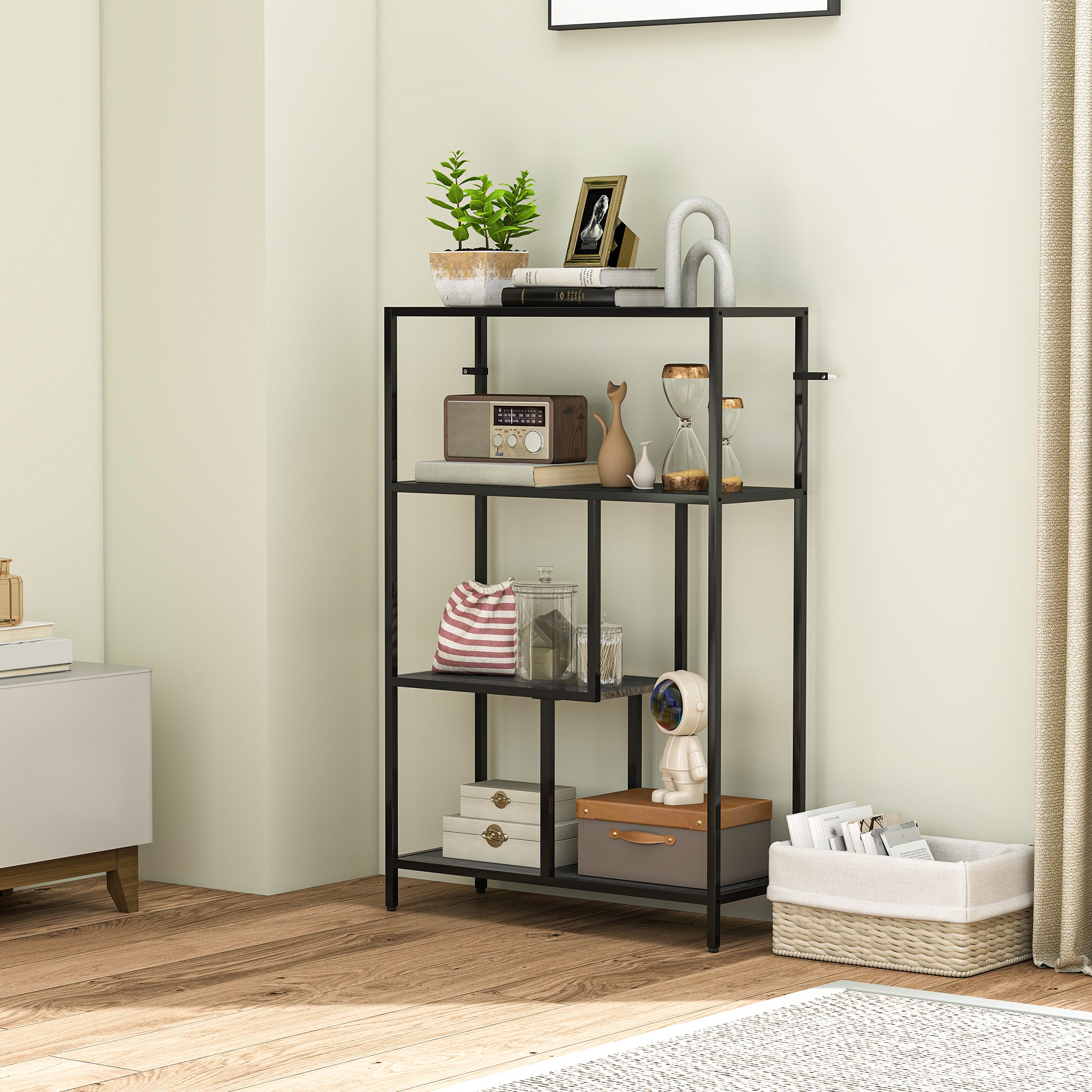 HOMCOM 4-Tier Bookshelf with Open Shelves - Charcoal Grey - North Peak Garden Furniture
