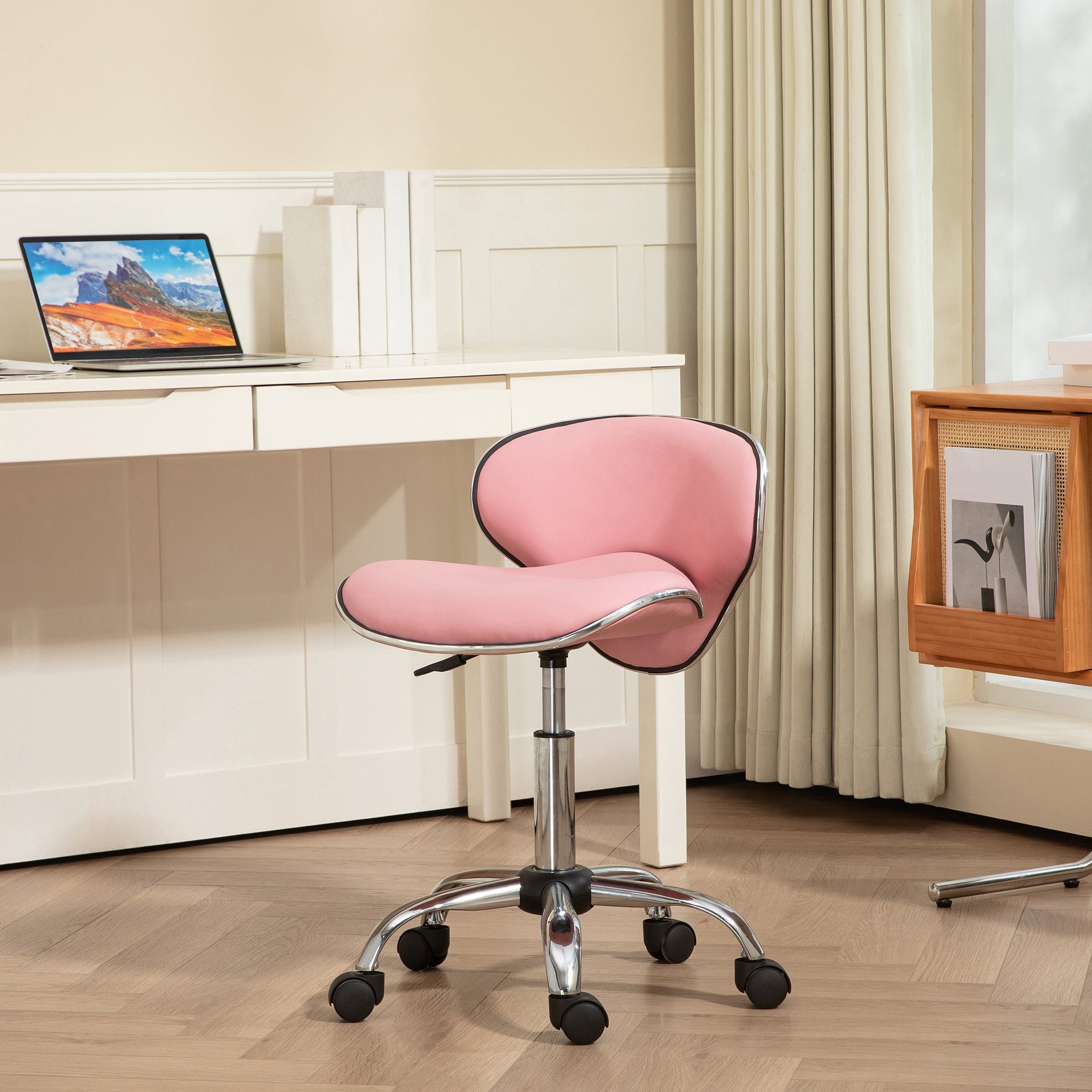 HOMCOM Adjustable Rolling Swivel Beauty Salon Chair, Stool for Spa, Pink - North Peak Garden Furniture