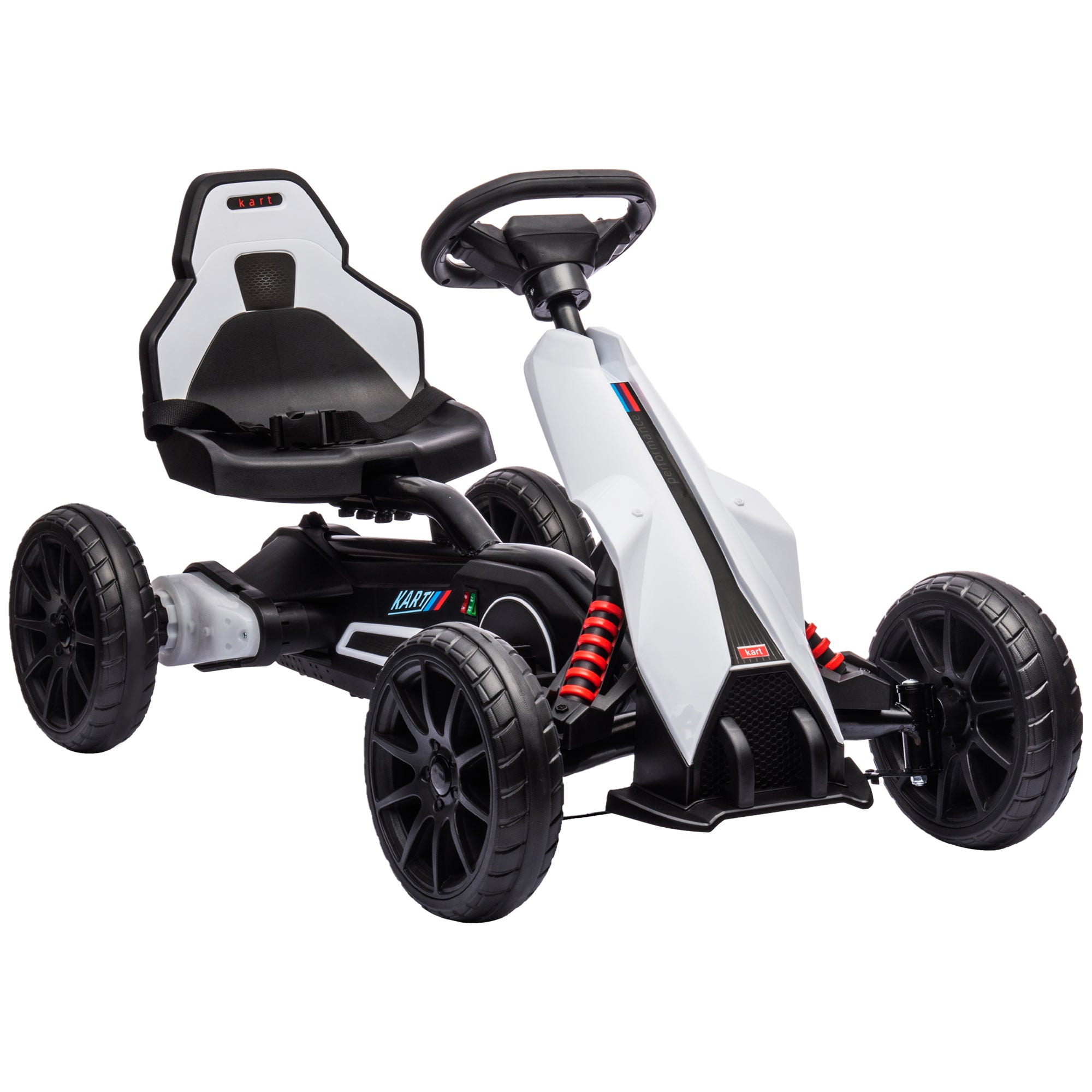 HOMCOM 12V Electric Go Kart for Kids, Ride-On Racing Go Kart with Forward Reversing, Rechargeable Battery, 2 Speeds, for Boys Girls Aged 3-8 Years Old - White - North Peak Garden Furniture