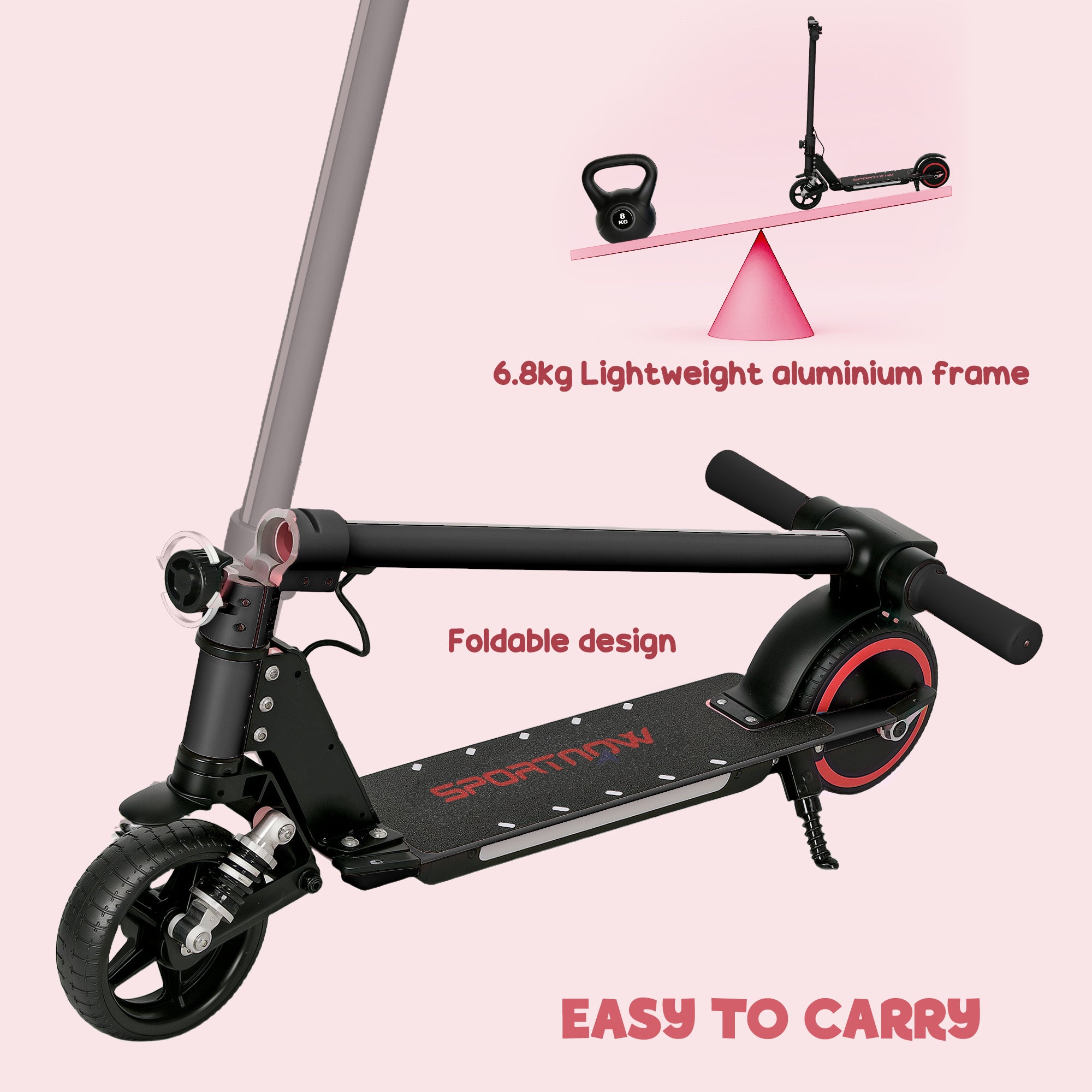 SPORTNOW Folding Electric Scooter for Kids Age 6-14 with Dual Brakes, Front Suspension, LED Colourful Lights and Display, 6.8kg Lightweight Aluminium E Scooter, Up to 14 KM/H & 6 KM, Black - North Peak Garden Furniture