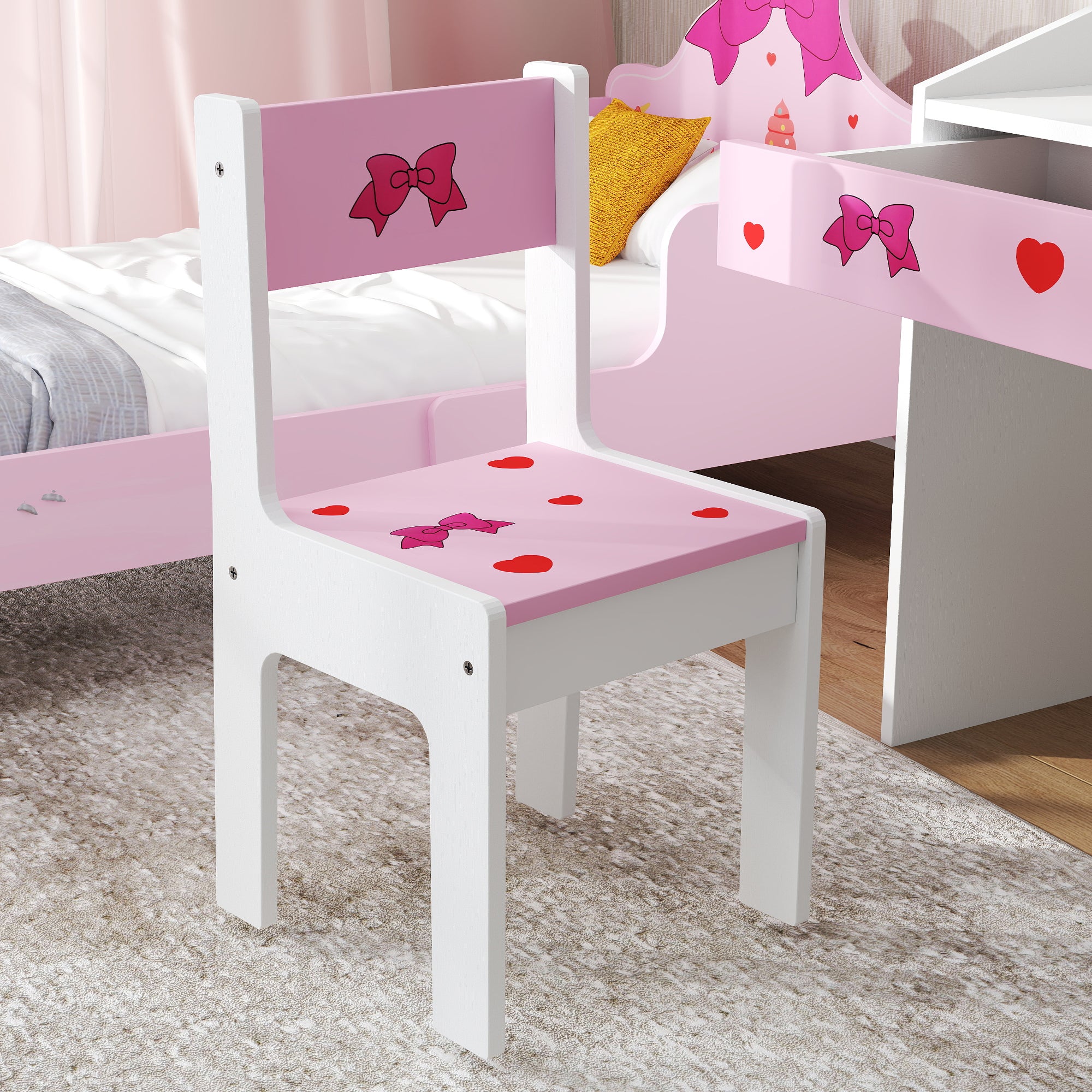 AIYAPLAY Children Study Table and Chair, Kids Desk and Chair Set with Storage, Pull-out Drawer, Gift for 3-6 Years Old - Pink - North Peak Garden Furniture