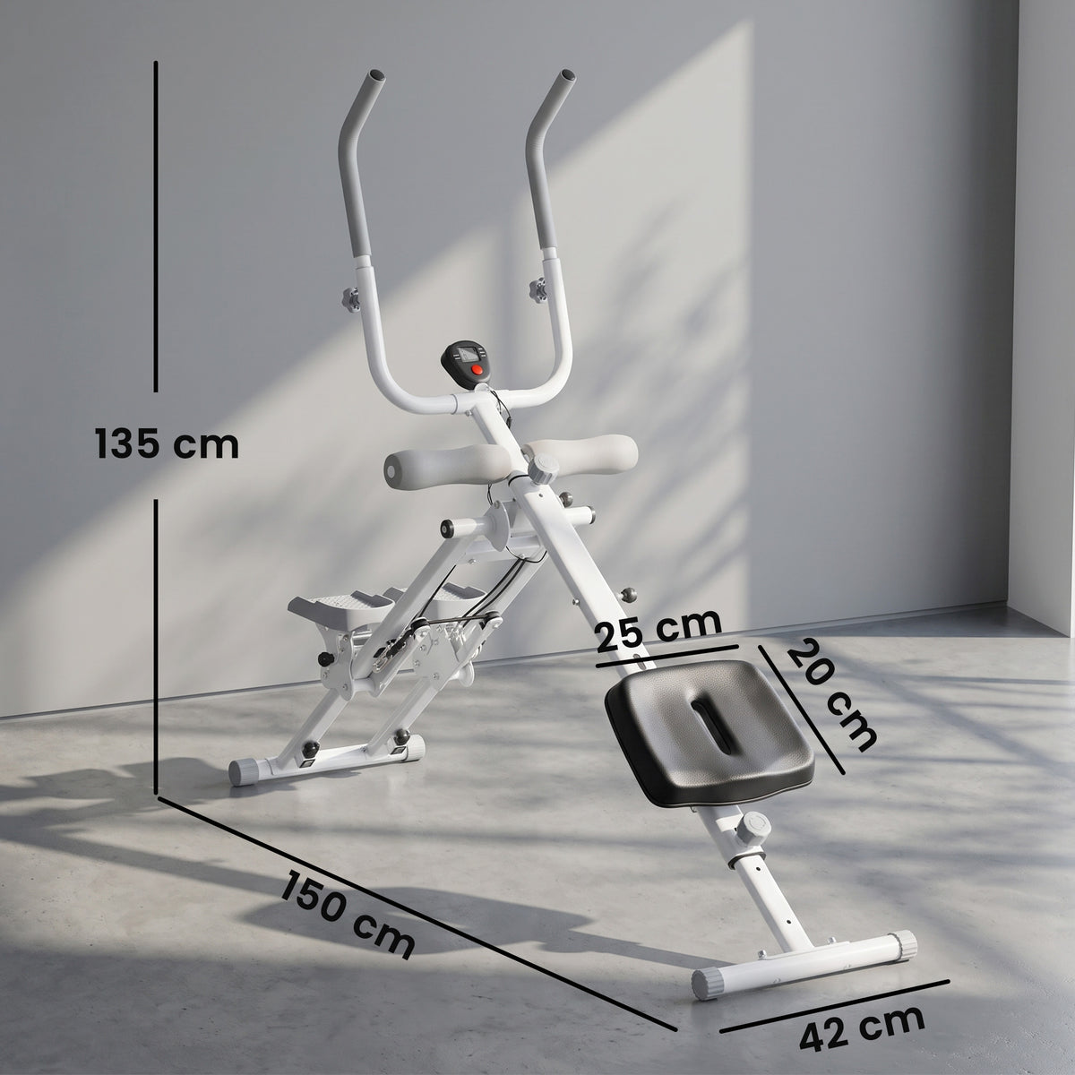 SPORTNOW 2-in-1 Ab Machine and Stair Stepper, Foldable Ab Trainer and Climbing Machine with LCD Monitor for Home Gym, White