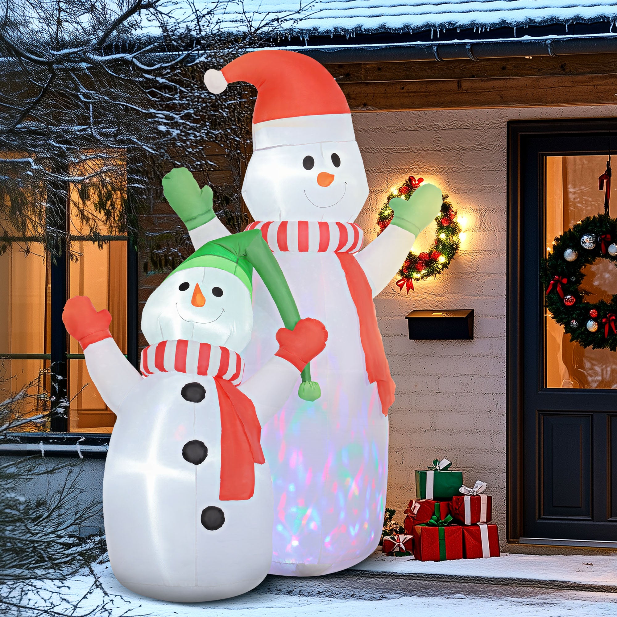 Outsunny 8ft Inflatable Snowman and Son Christmas Decoration - North Peak Garden Furniture