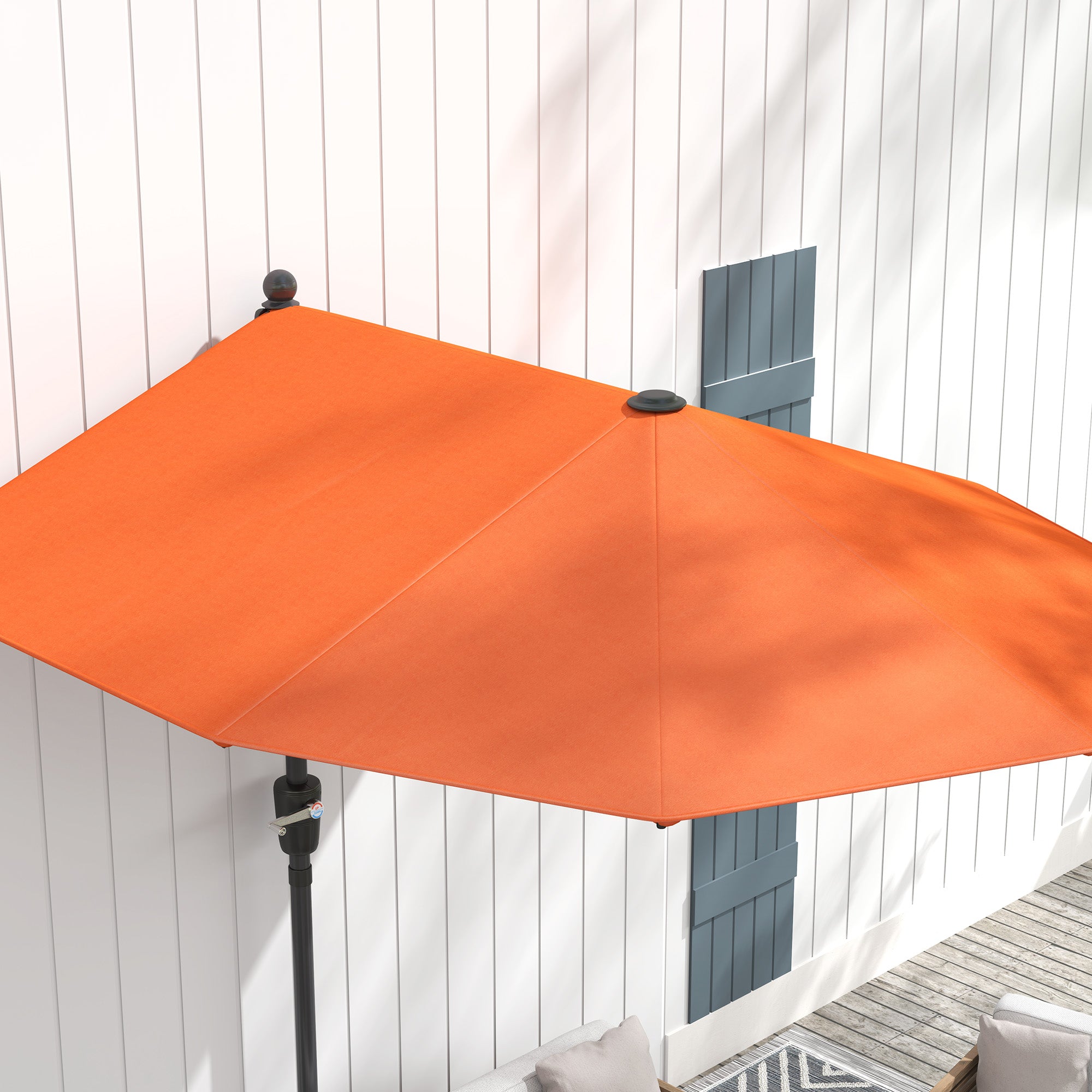 Outsunny 2m Half Parasol Market Umbrella Garden Balcony Parasol with Crank Handle, Cross Base, Double-Sided Canopy, Orange - North Peak Garden Furniture