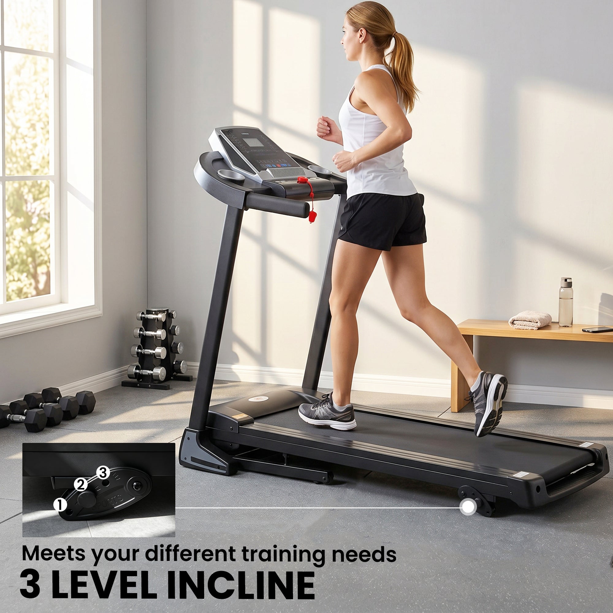 HOMCOM Folding Treadmill, 2.0HP Incline Treadmill Running Machine, 12.8 km/h, with LED Display, Manual Incline, 12 Preset Programs, Drink & Phone Holder for Home Gym Fitness