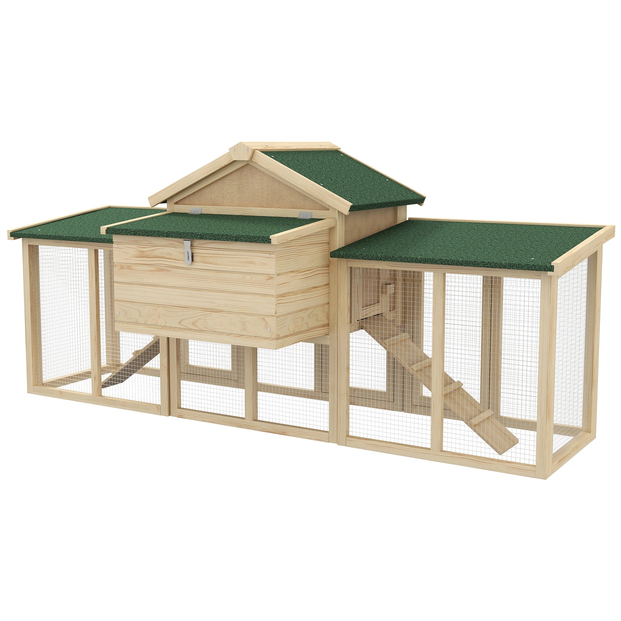 PawHut Large Chicken Coop with Run Backyard Hen House Poultry Coops Cages with Nesting Box Wooden 204 x 85 x 93cm - North Peak Garden Furniture