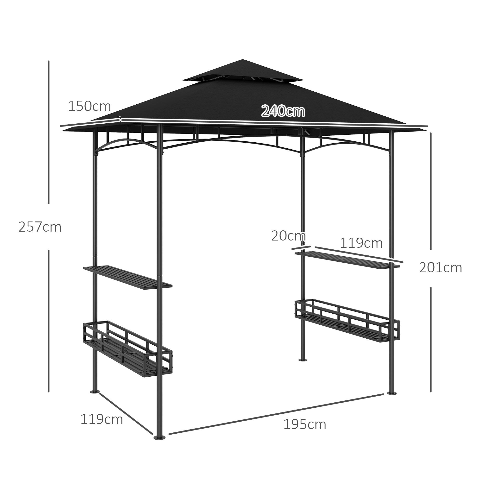 Outsunny 150 x 240cm BBQ Grill Gazebo, with Shelves - Grey - North Peak Garden Furniture