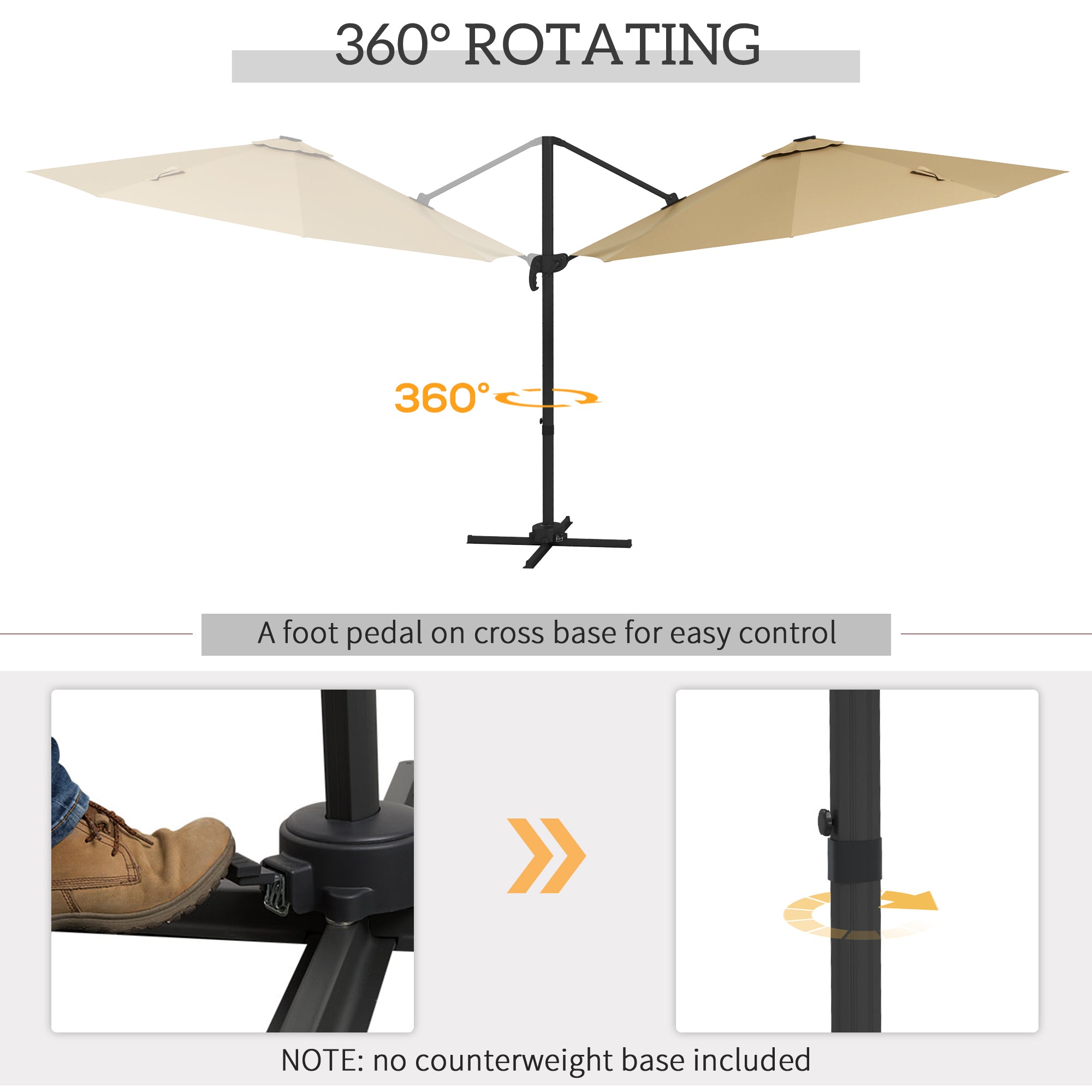 Outsunny 3(m) Adjustable Cantilever Parasol with Base, Solar LED Lights, Khaki - North Peak Garden Furniture
