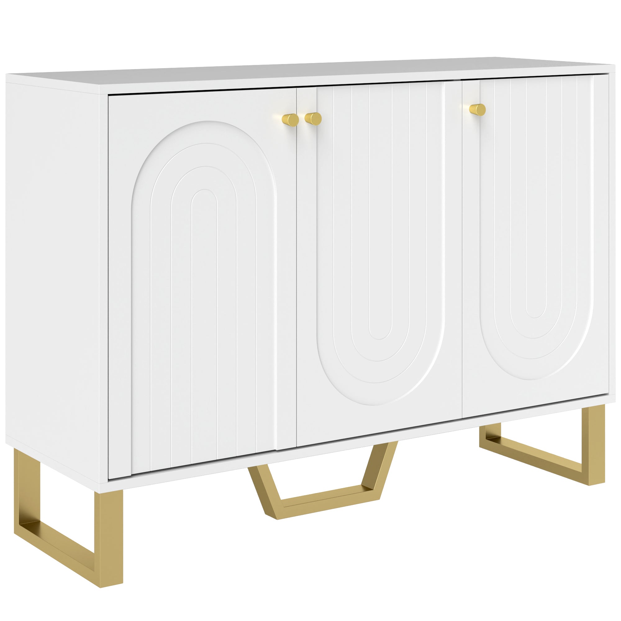 HOMCOM 3-Door Sideboard Storage Cabinet - White - North Peak Garden Furniture