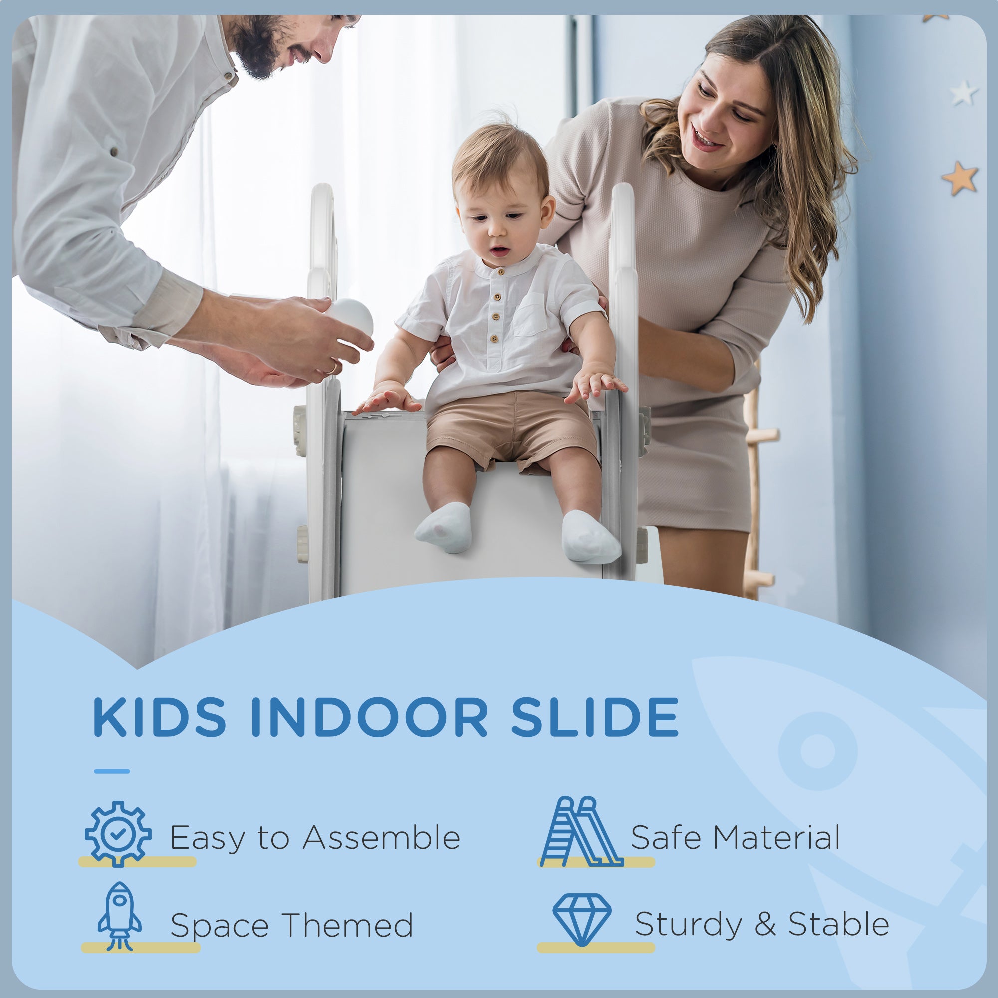 AIYAPLAY Space-Themed Baby Slide Freestanding Slide for Kids, for Ages 1.5-3 Years - Grey - North Peak Garden Furniture