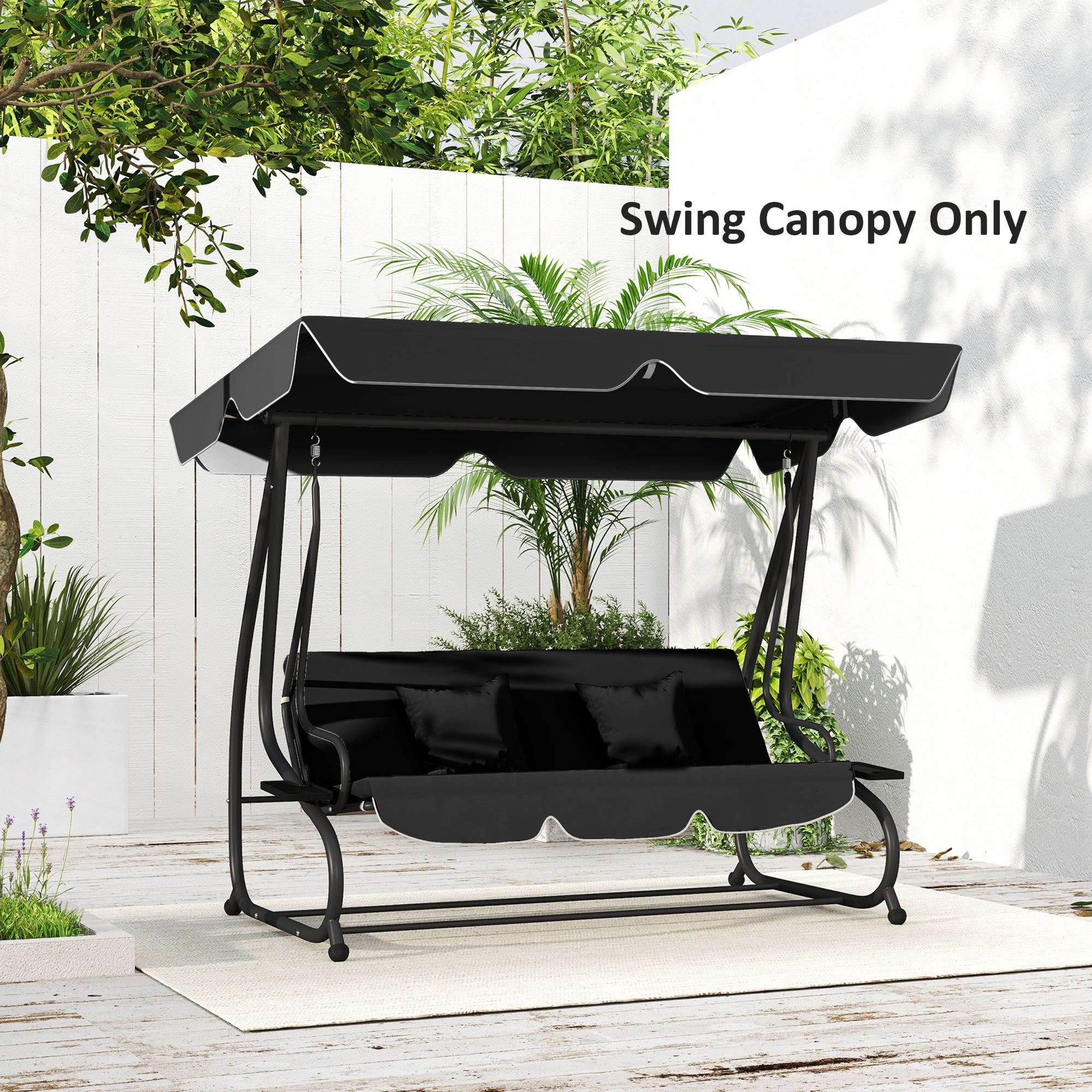 Outsunny Garden Swing Canopy Replacement 3 Seater, Waterproof Garden Swing Seat Canopy Cover, Windproof Anti-UV Sun Shade (Canopy Only) for Patio, Balcony, Black