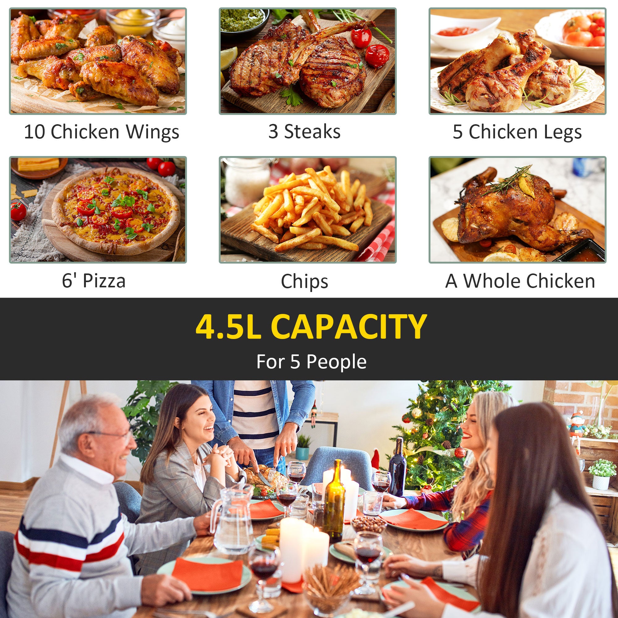 HOMCOM 4.5L Air Fryer, 1500W Air Fryer Oven with Rapid Air Circulation, Adjustable Temperature, Timer and Nonstick Basket for Oil Less or Low Fat Cooking, Black - North Peak Garden Furniture