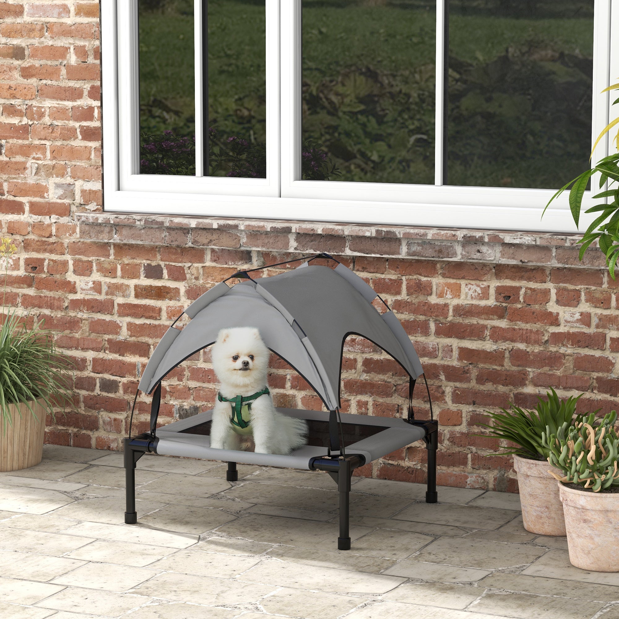 PawHut Elevated Cooling Pet Bed: Breathable Mesh Raised Cot for Small to Medium Dogs, Washable, Light Grey | Aosom UK