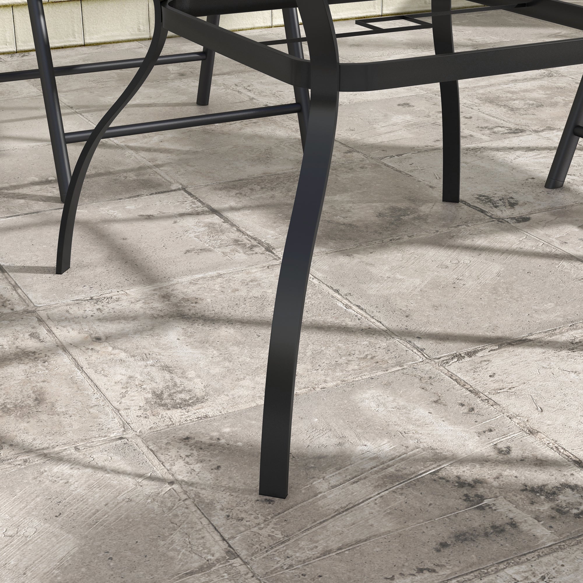 Outsunny Four-Seater Steel Garden Table, with Parasol Hole - Grey/Black - North Peak Garden Furniture