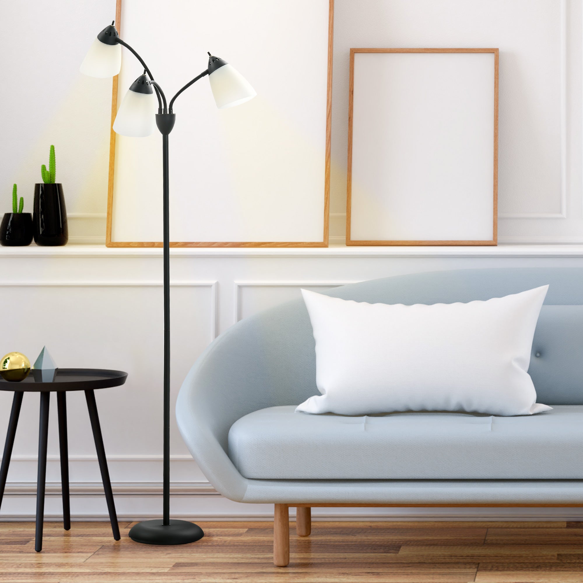 HOMCOM Arc Tree Floor Lamp with 3 Adjustable Rotating Lights, for Bedroom Living Room, Industrial Standing Lamp with Steel Frame, 155cm, Black - North Peak Garden Furniture