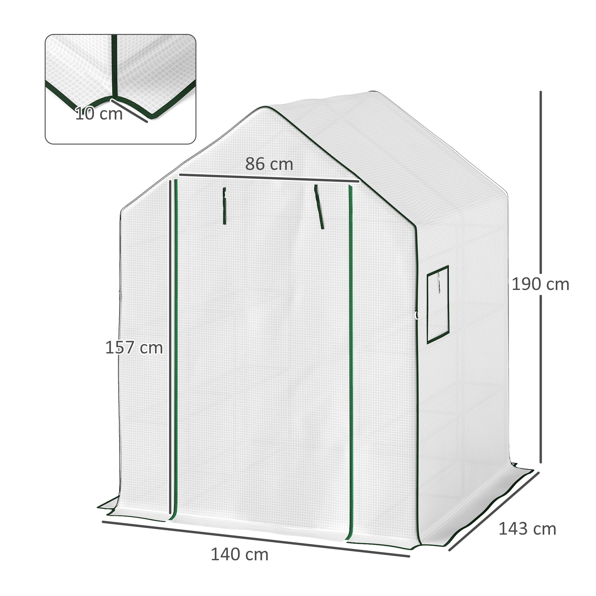 Outsunny 143 x 140cm Walk-In Greenhouse, with Accessories - White - North Peak Garden Furniture