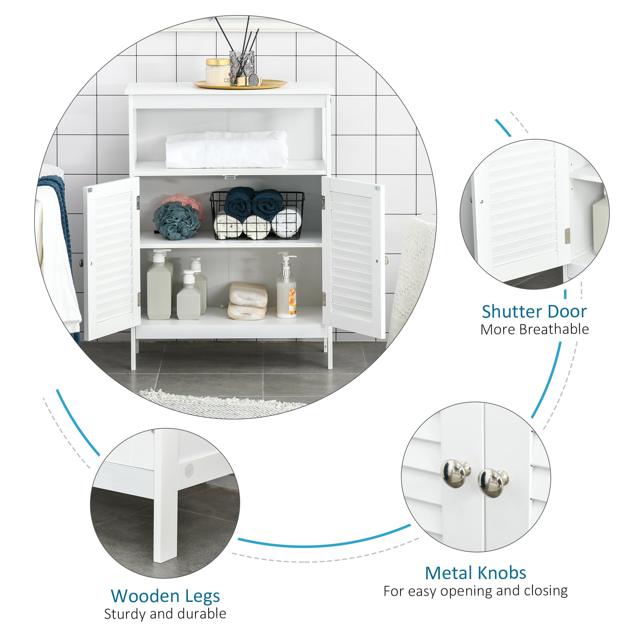 kleankin Bathroom Storage Unit Cabinet with Open Storage Shelf, Freestanding Floor Cabinet Organizer with 2 Doors for Living Room Kitchen Entryway, White - North Peak Garden Furniture