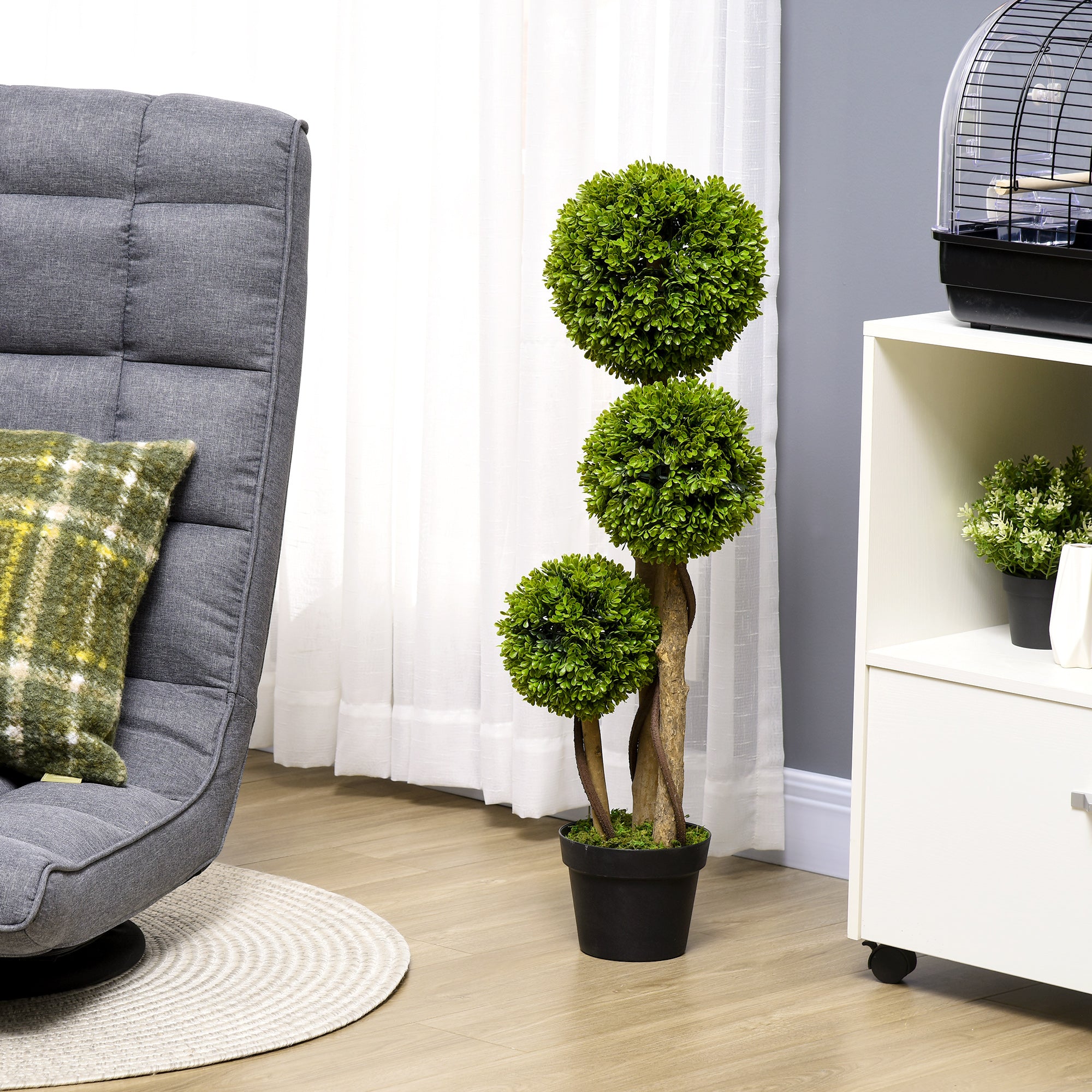 HOMCOM Decorative Artificial Plants Boxwood Ball Topiary Trees in Pot Fake Plants for Home Indoor Outdoor Decor, 90 cm - North Peak Garden Furniture