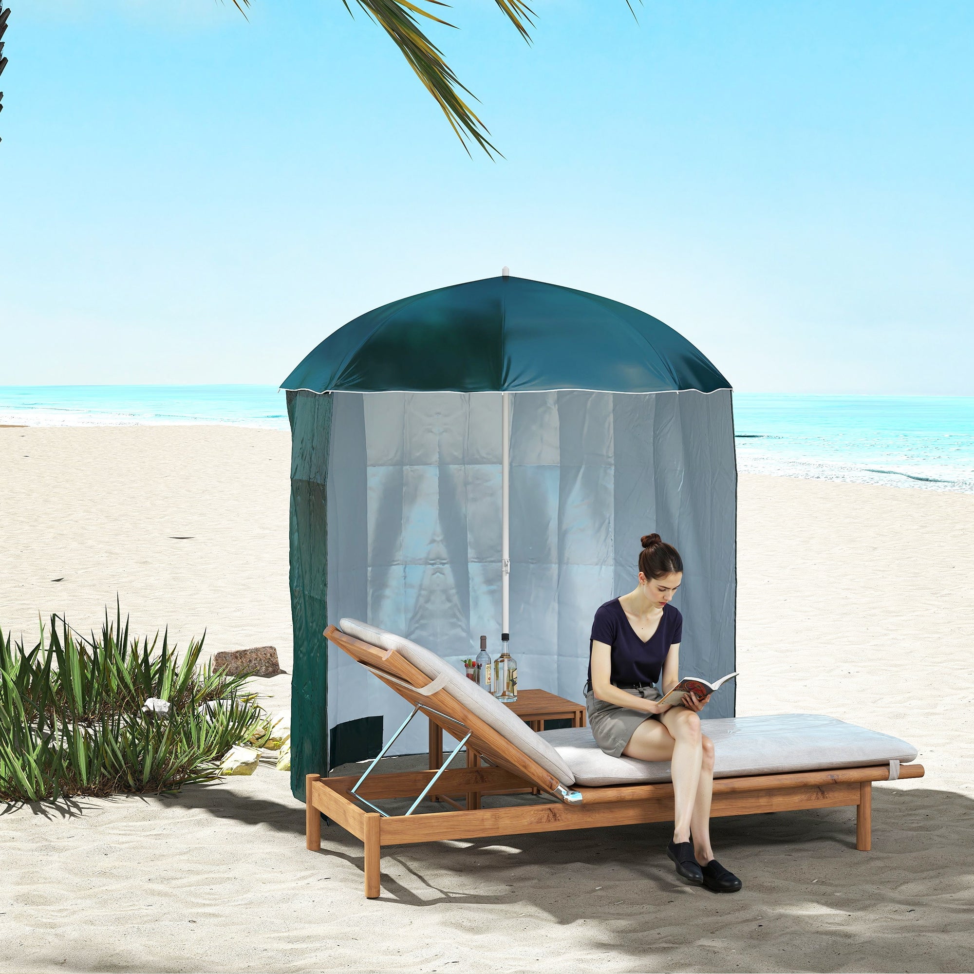 Outsunny 88" Arc 2.2M Fishing Umbrella Beach Parasol with Sides Brolly Shelter Canopy Shade with FREE Carry Bag Green