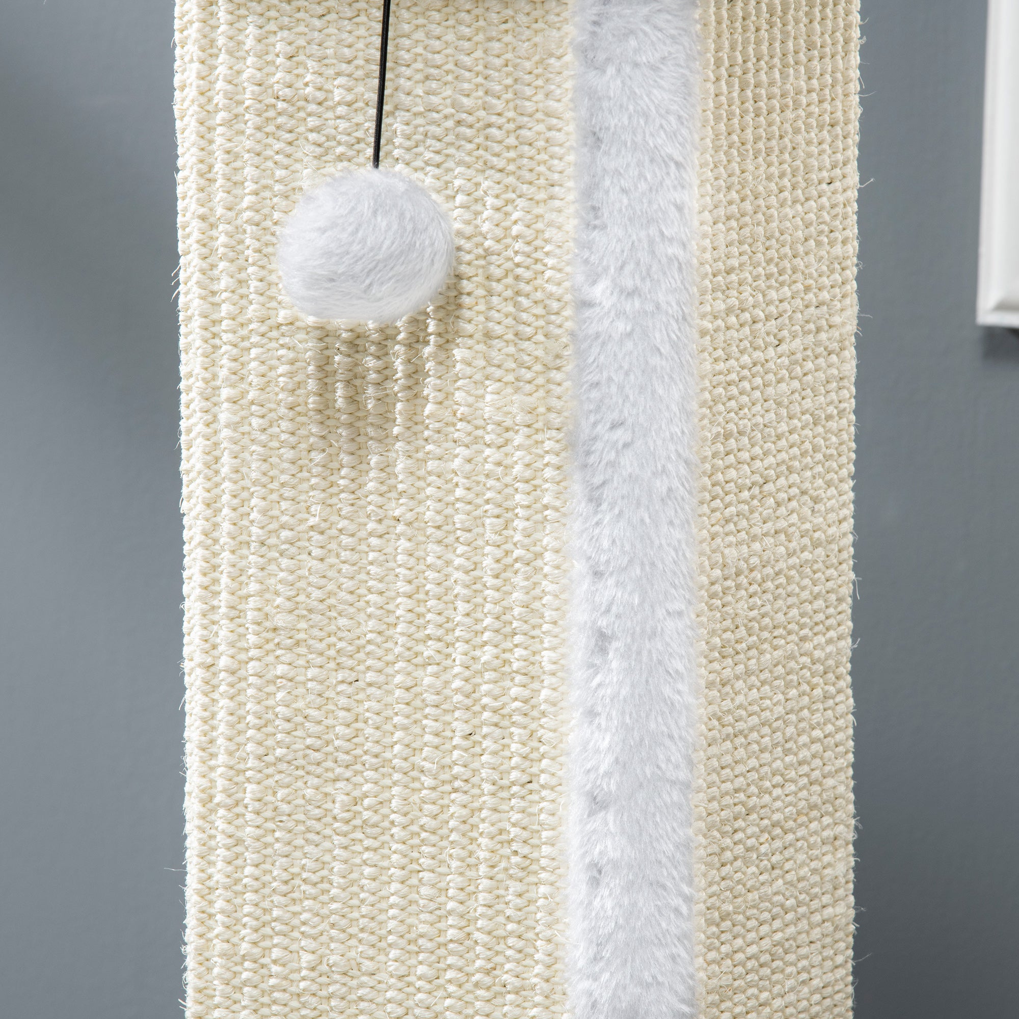 PawHut 81cm Cat Scratcher, Vertical Full Scratcher w/ Natural Sisal Rope, Hanging Ball, Soft Plush - White