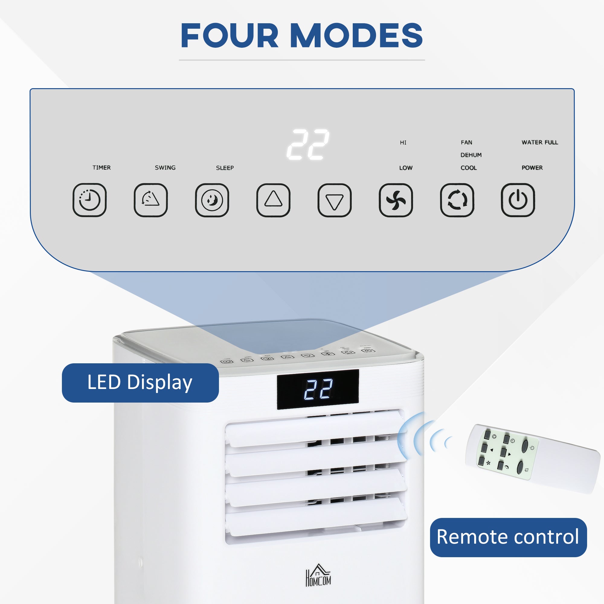 HOMCOM 7000 BTU Air Conditioning Unit, 3-in-1 Portable Air Conditioner, Dehumidifier, Cooling Fan with Remote Control, LED Display, 2 Speeds, 24H Timer, Window Venting Kit, 15m² - North Peak Garden Furniture