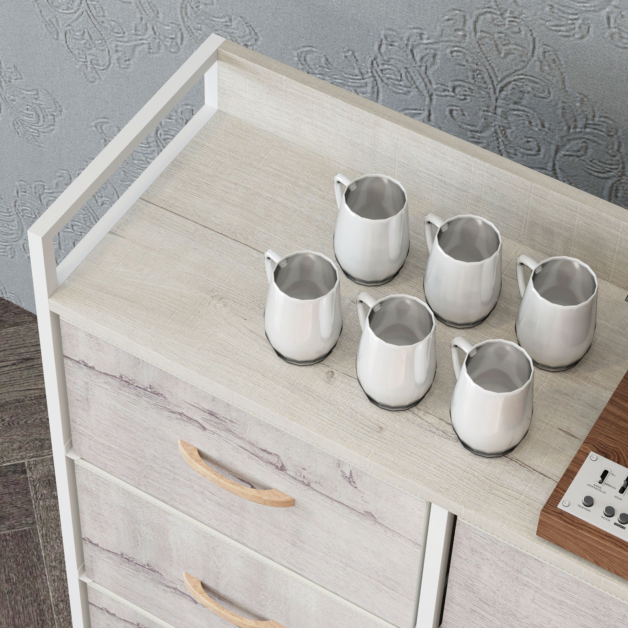HOMCOM Rustic Chest of Six Fabric Drawers - Natural - North Peak Garden Furniture