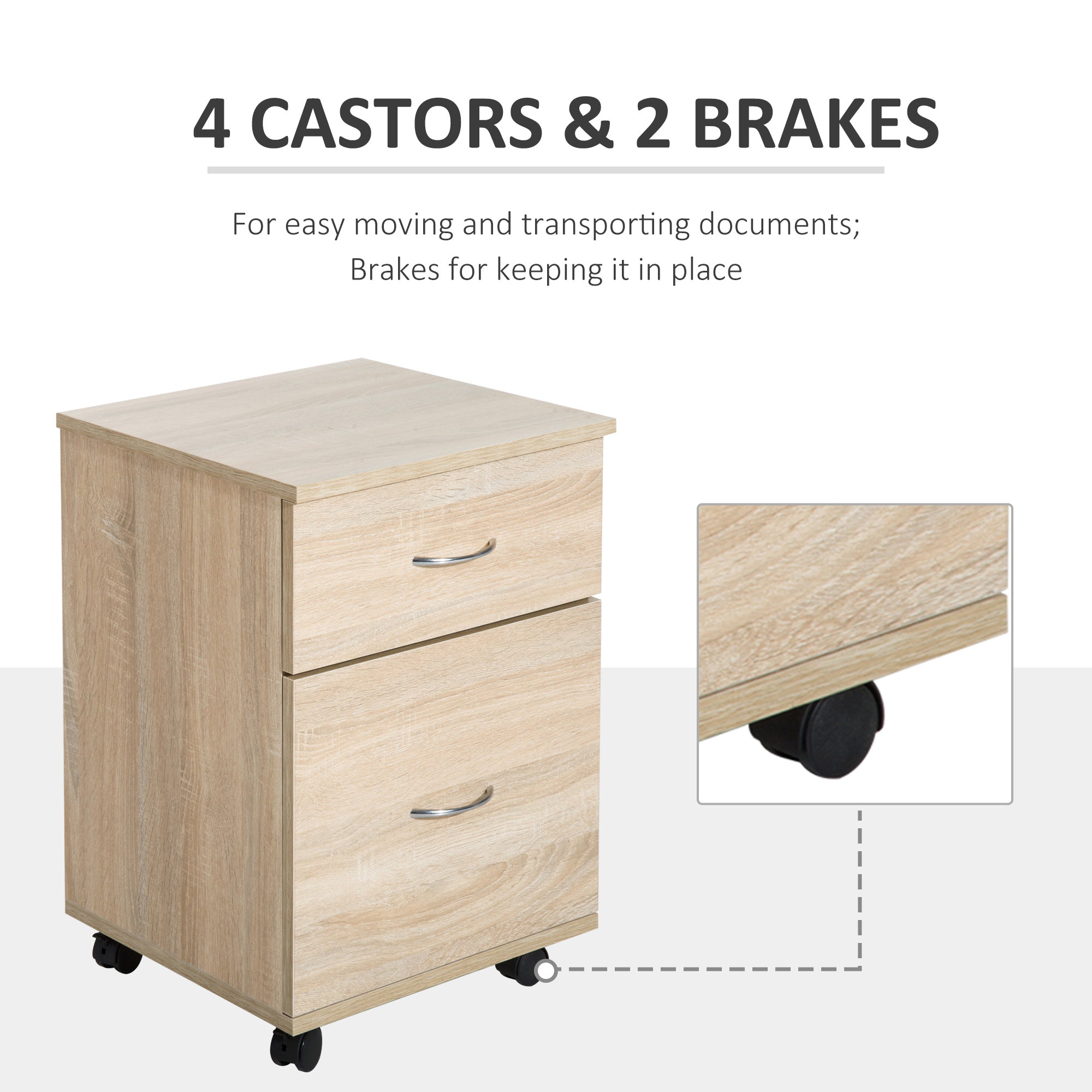 HOMCOM Two Drawer Filing Cabinet with Wheels- Oak