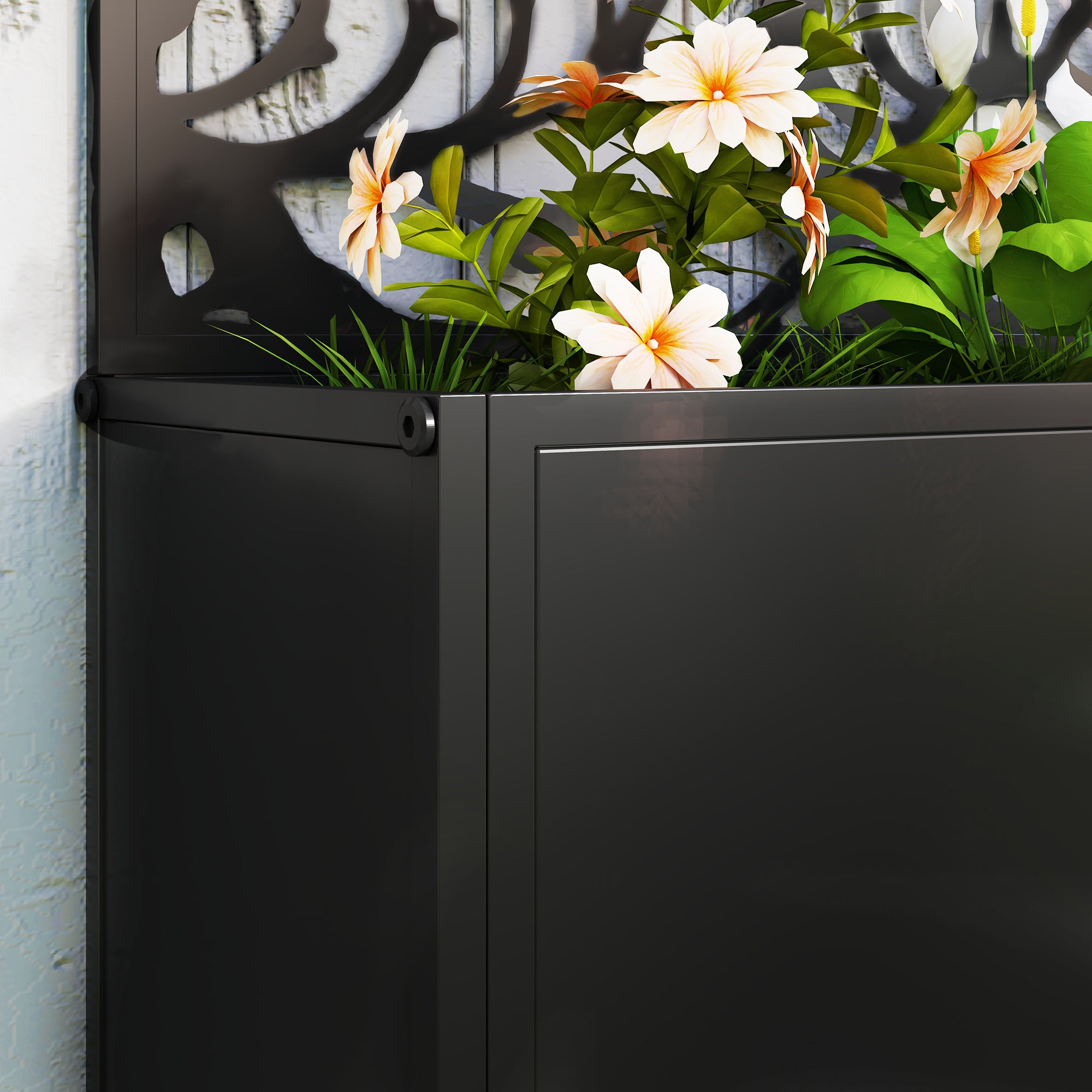 Outsunny Outdoor Metal Planter, with Back Trellis - Black