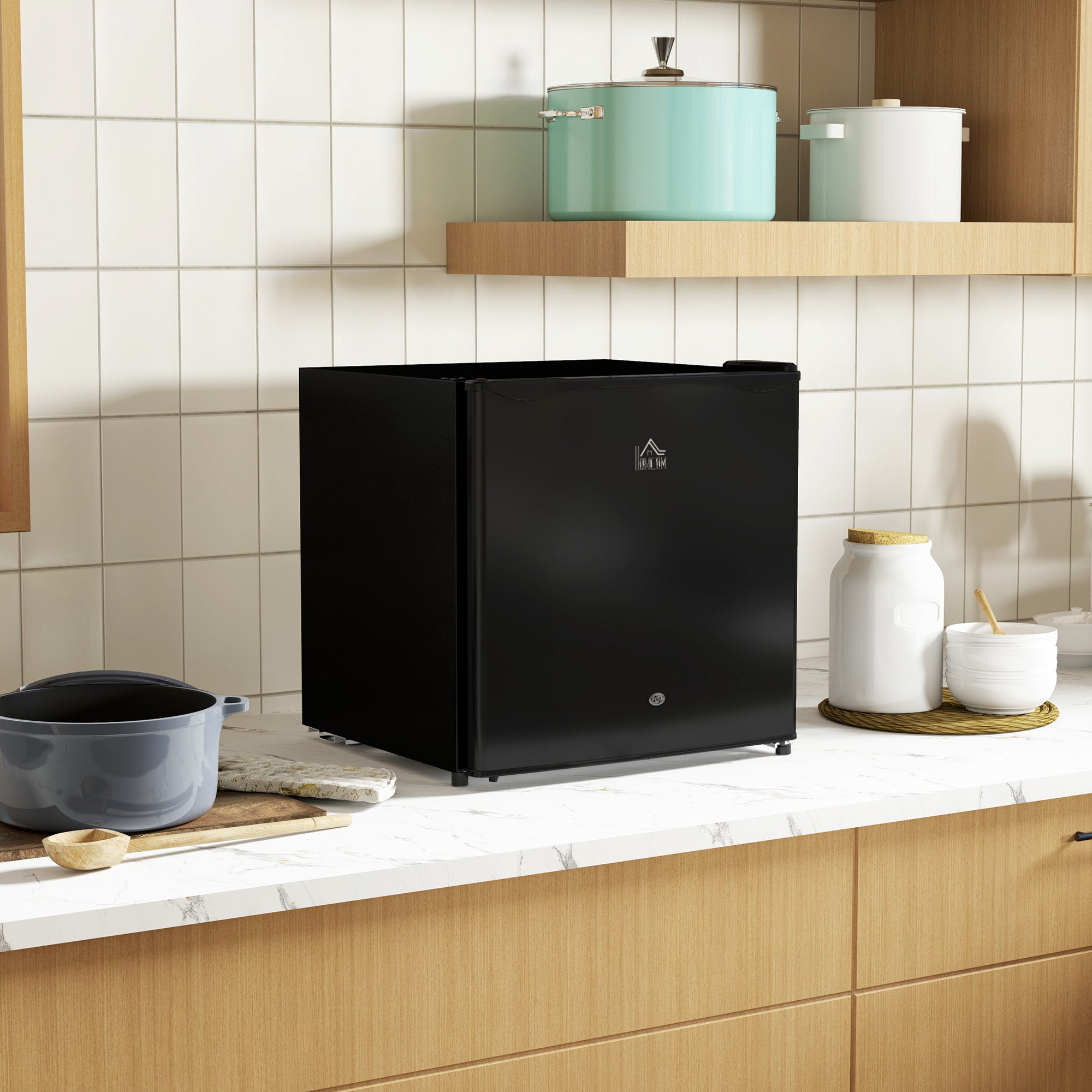 HOMCOM 46 Litre Lockable Countertop Fridge - Black - North Peak Garden Furniture