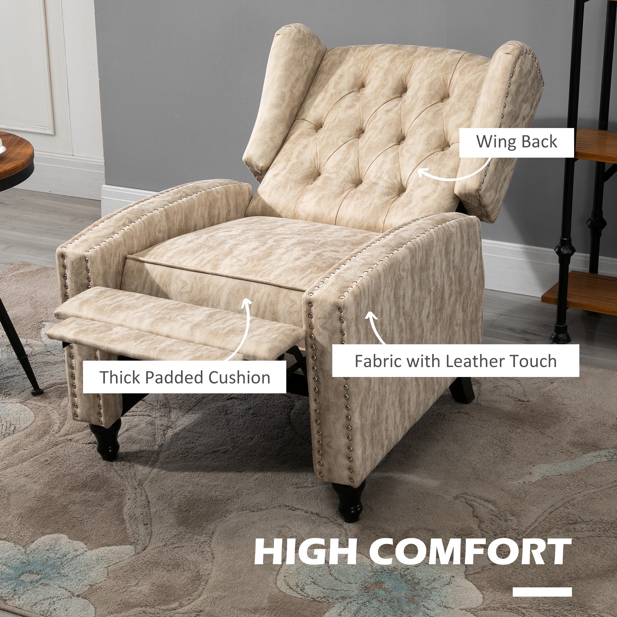 HOMCOM Chesterfield-Style Reclining Armchair - Beige - North Peak Garden Furniture