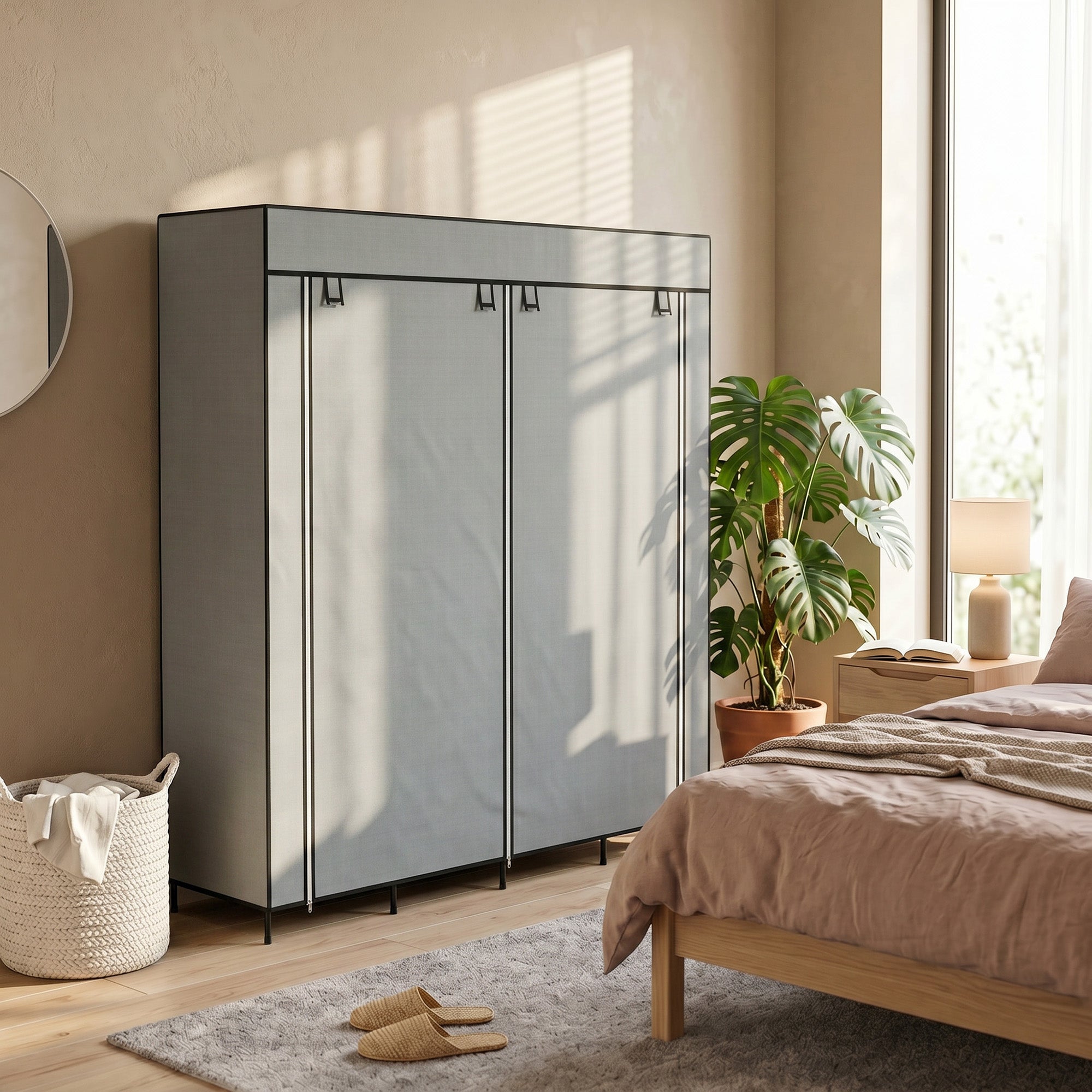 HOMCOM Fabric Wardrobe for Bedroom, Portable Cloth Wardrobe with 10 Compartments, 2 Hanging Rails and 4 Fabric Drawers, 166 x 42.5 x 169.5cm, Dark Grey