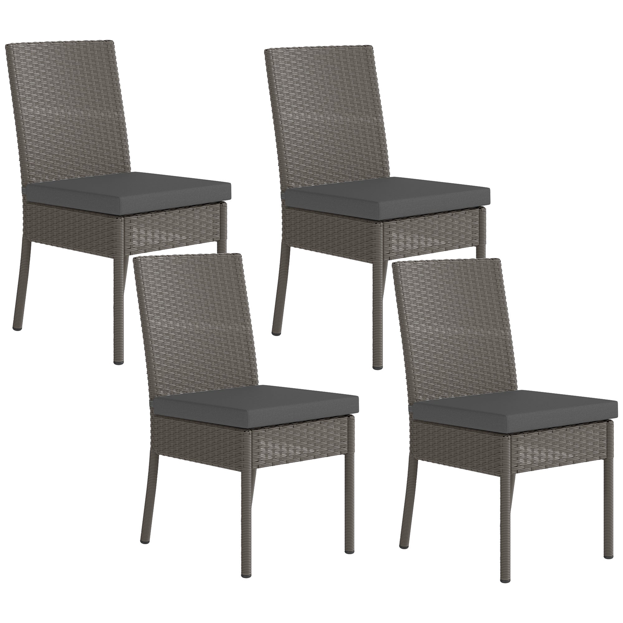 Outsunny Set of Four Armless Rattan Garden Chairs - Dark Grey - North Peak Garden Furniture