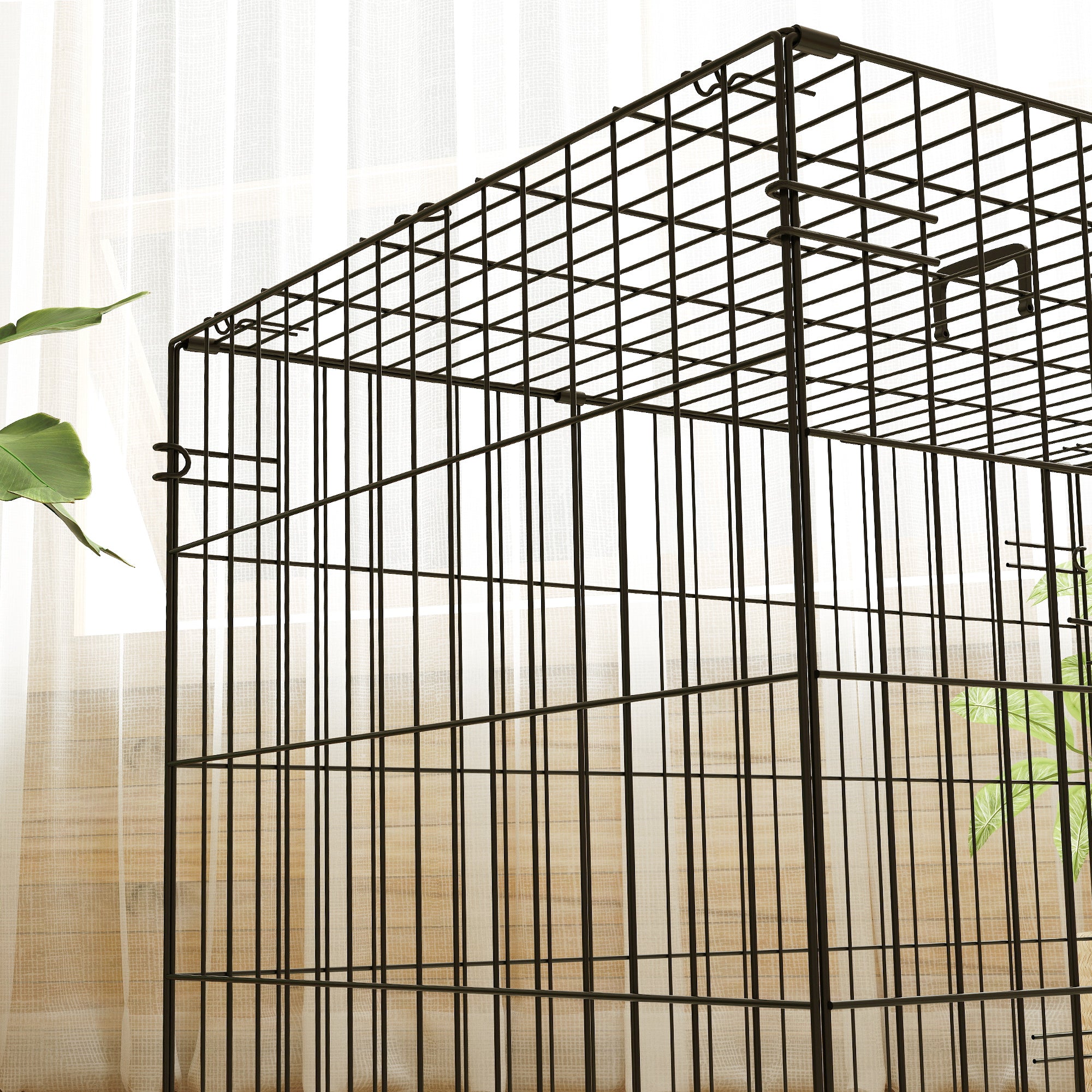 PawHut Dog Crate with 2 Doors with Tray, Soft Cushion, Foldable Metal Dog Cage for Small Dogs, 76 x 53 x 60, Black - North Peak Garden Furniture