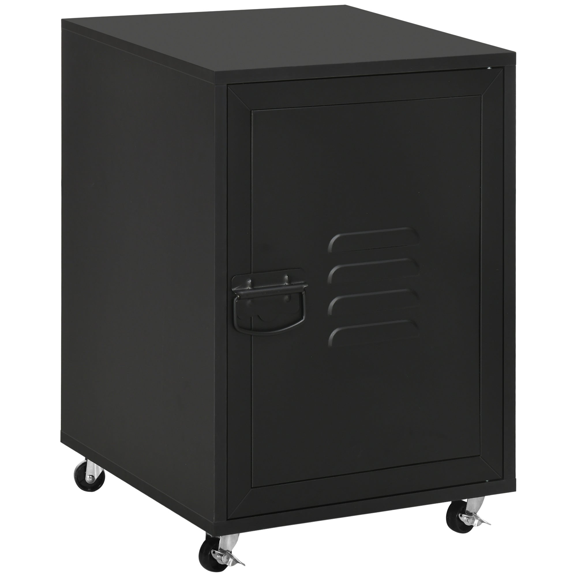 HOMCOM Industrial Bedside Table, Rolling End Side Table, Mobile Storage Cabinet With Adjustable Shelf, Wheels & Metal Door for Bedroom, Living Room, Home Office, Black - North Peak Garden Furniture