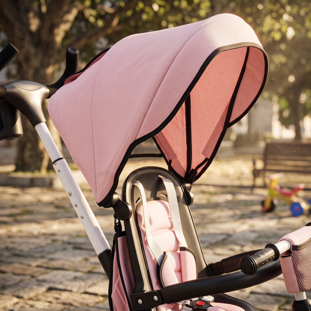 AIYAPLAY 6 in 1 Foldable Kids Trike with Adjustable Parent Handle & Canopy for Ages 1-5, Pink