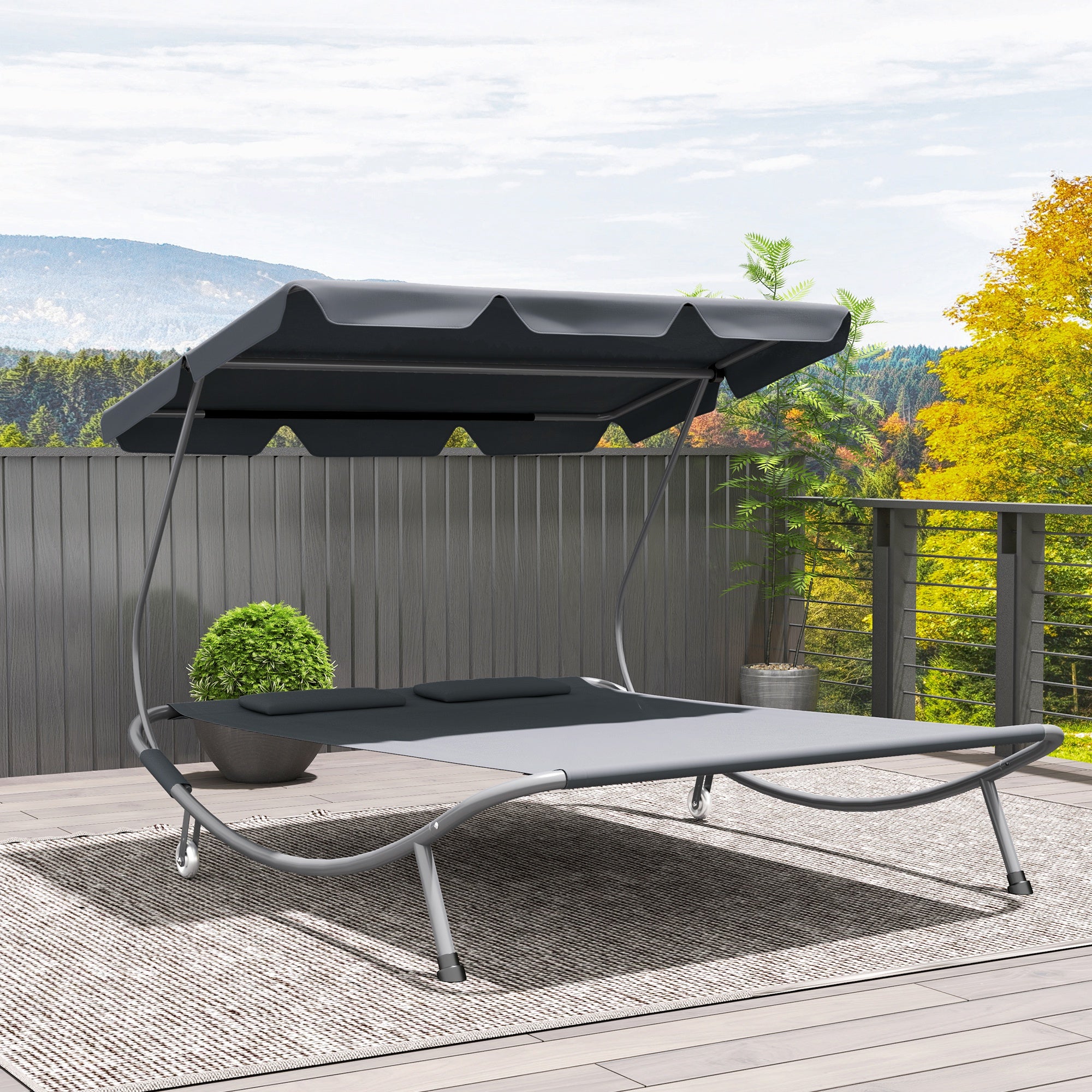 Outsunny Double Outdoor Bed, with Canopy - Light Grey - North Peak Garden Furniture