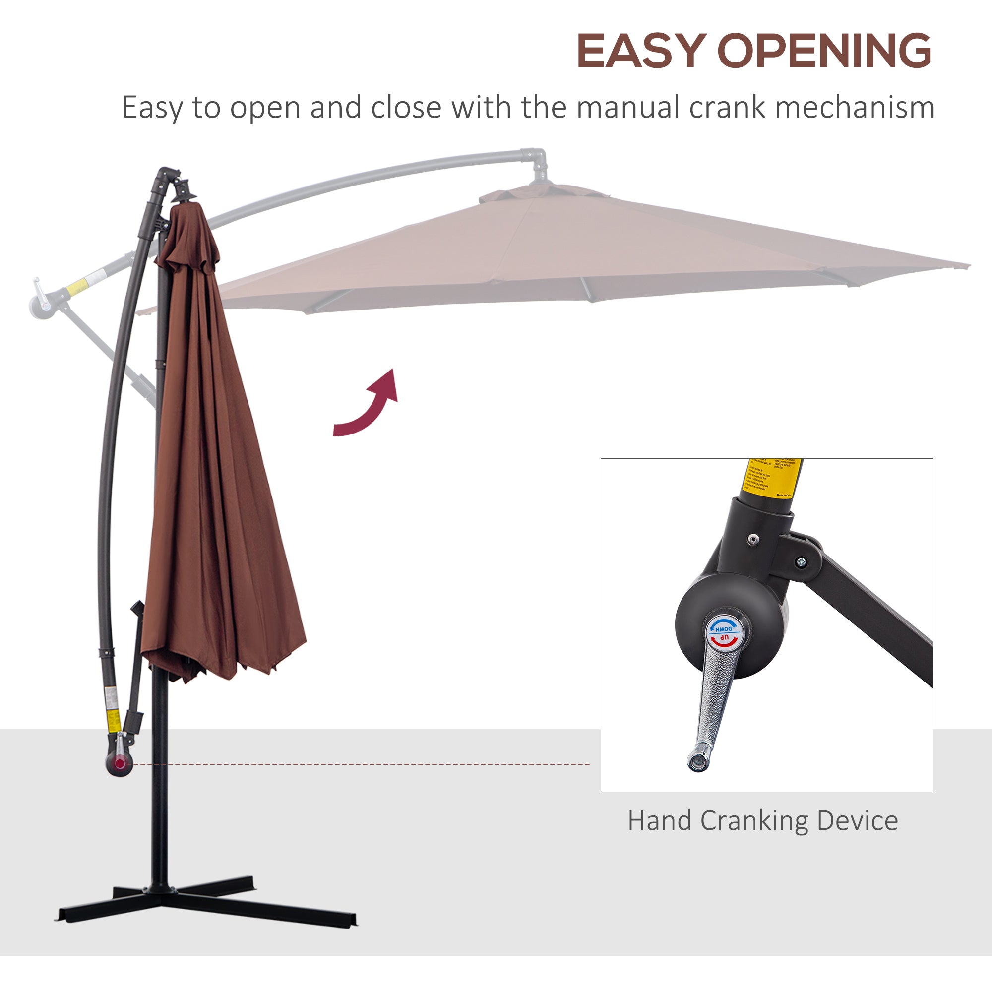 Outsunny Φ3m Hanging Umbrella Parasol-Coffee - North Peak Garden Furniture
