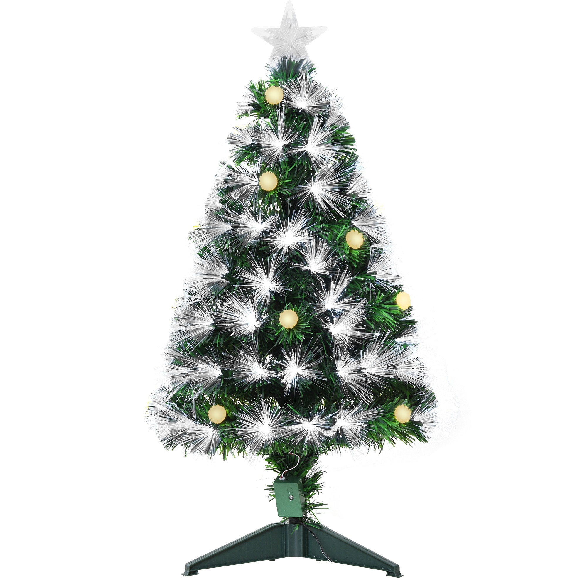 HOMCOM 3ft White Light Artificial Christmas Tree w/ 90 LEDs Star Topper Tri-Base Full Bodied Seasonal Decoration Pre-Lit Home - North Peak Garden Furniture