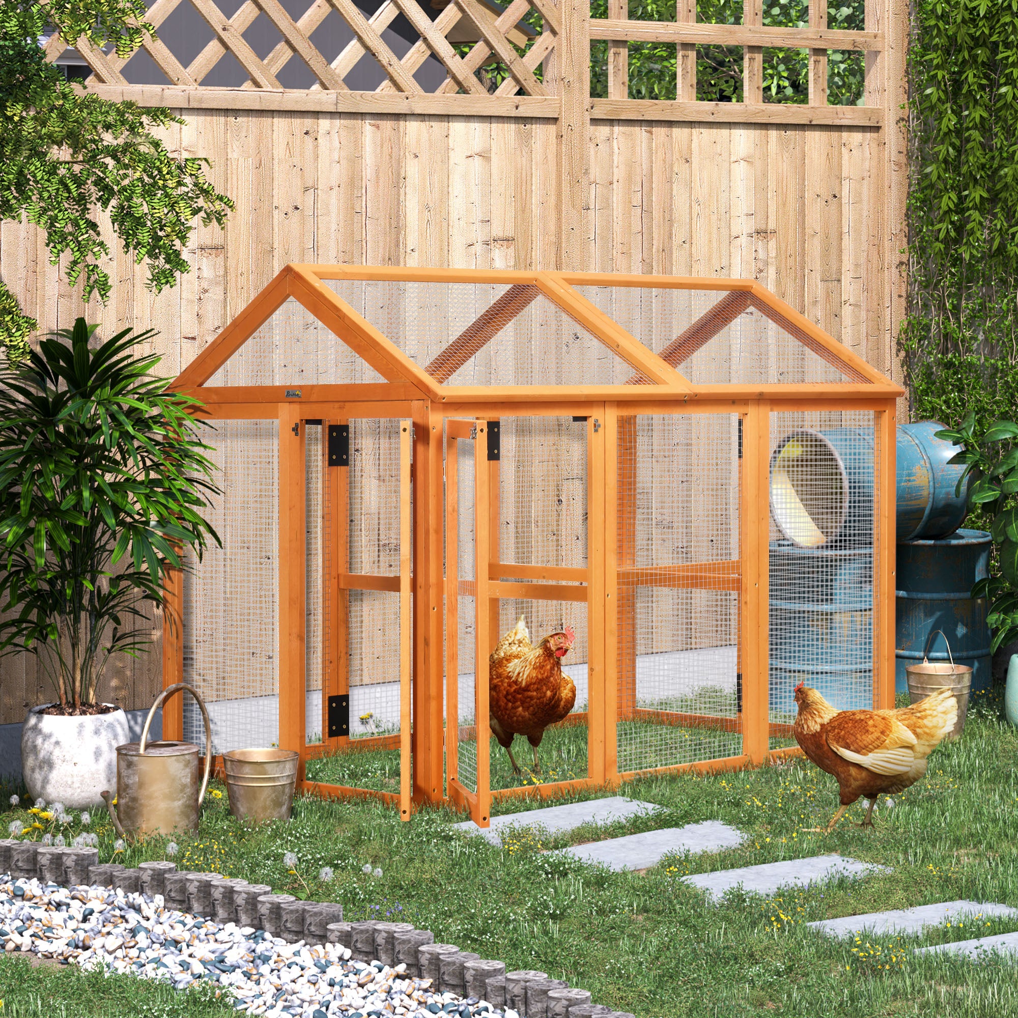 PawHut Large Chicken Run, Wooden Chicken coop, with Combinable Design - Wood Effect - North Peak Garden Furniture