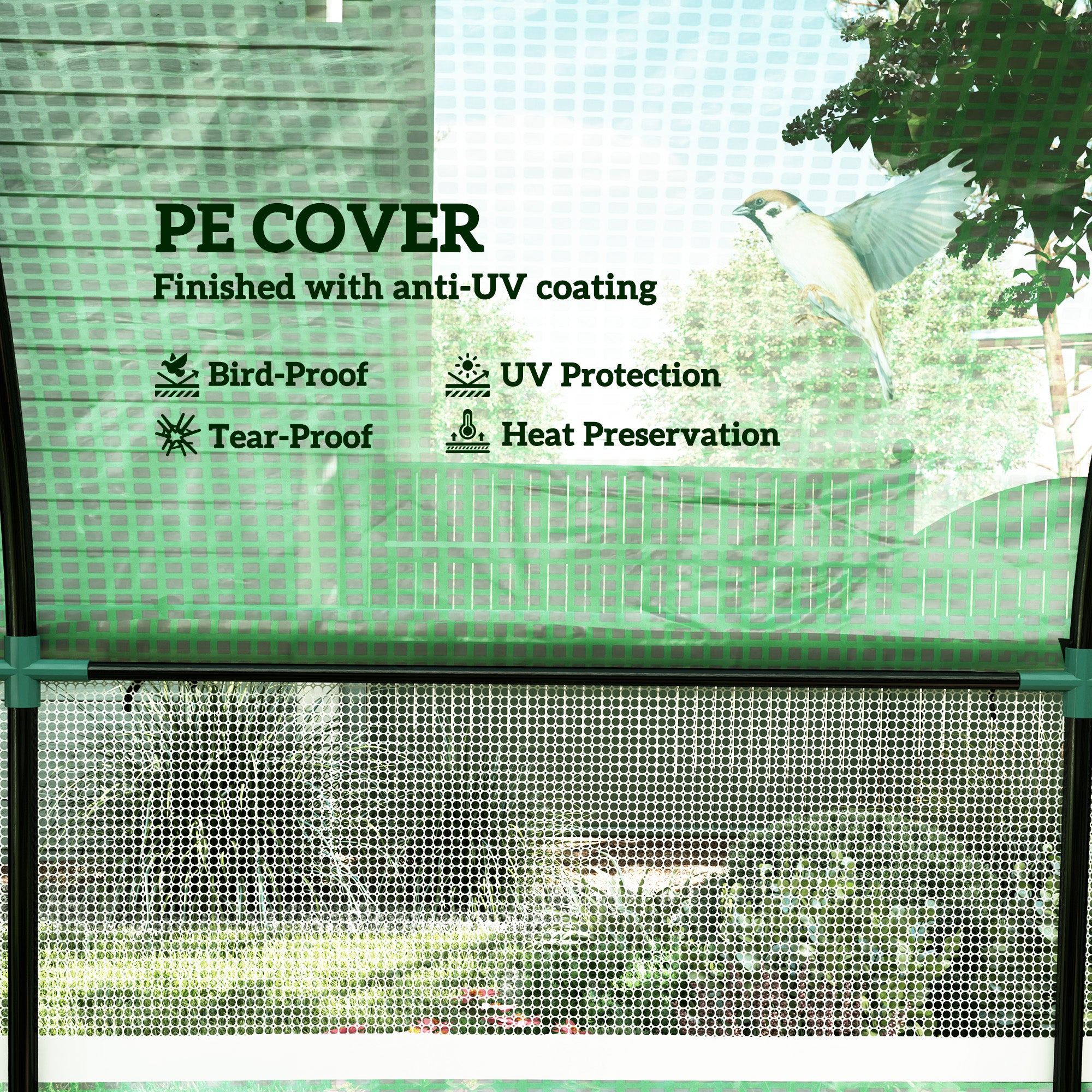 Outsunny 300 x 300cm Walk-In Polytunnel Greenhouse - Green - North Peak Garden Furniture