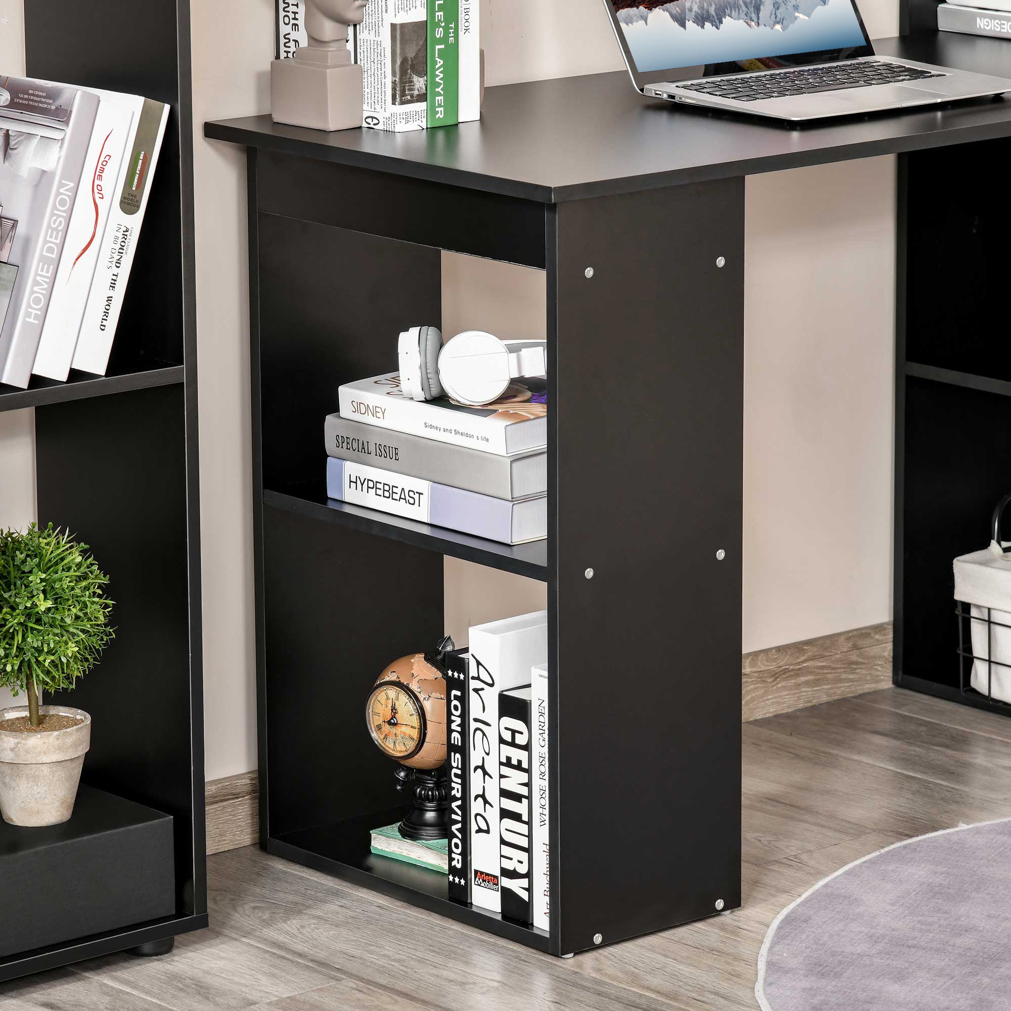 HOMCOM 120cm Modern Computer Desk Bookshelf Study Table Workstation PC Laptop Writing Home Office 6 Shelves Black - North Peak Garden Furniture