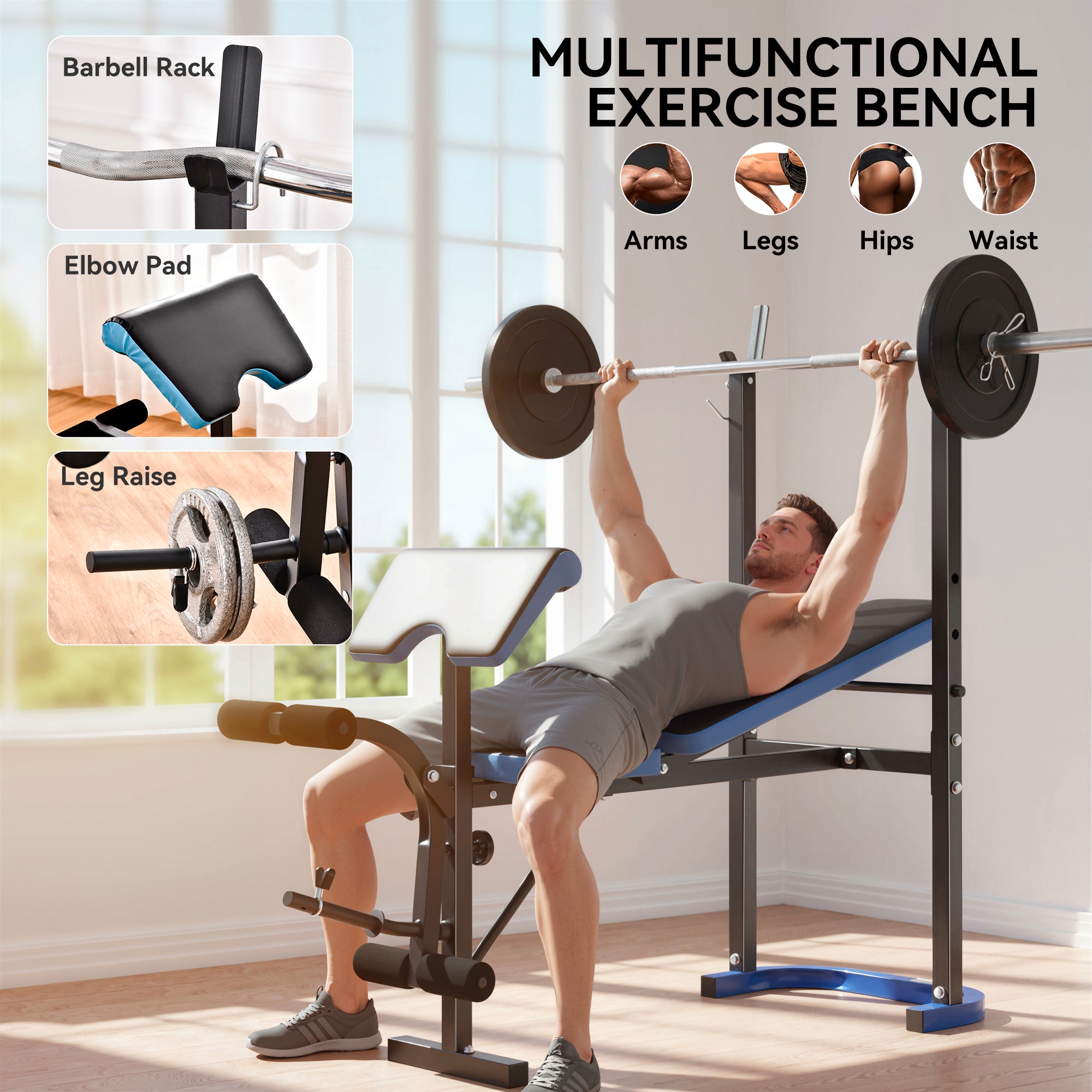 HOMCOM Adjustable Weight Bench with Leg Developer Barbell Rack for Lifting and Strength Training Multifunctional Workout Station for Home Gym Fitness, Black